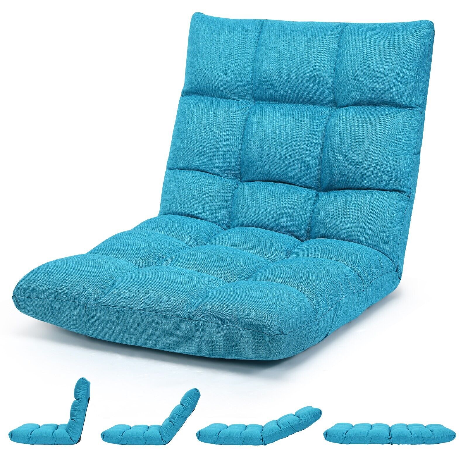 Costway 14 Position Adjustable Floor Chair Padded Gaming Sofa Recliner Lounger in Light Blue