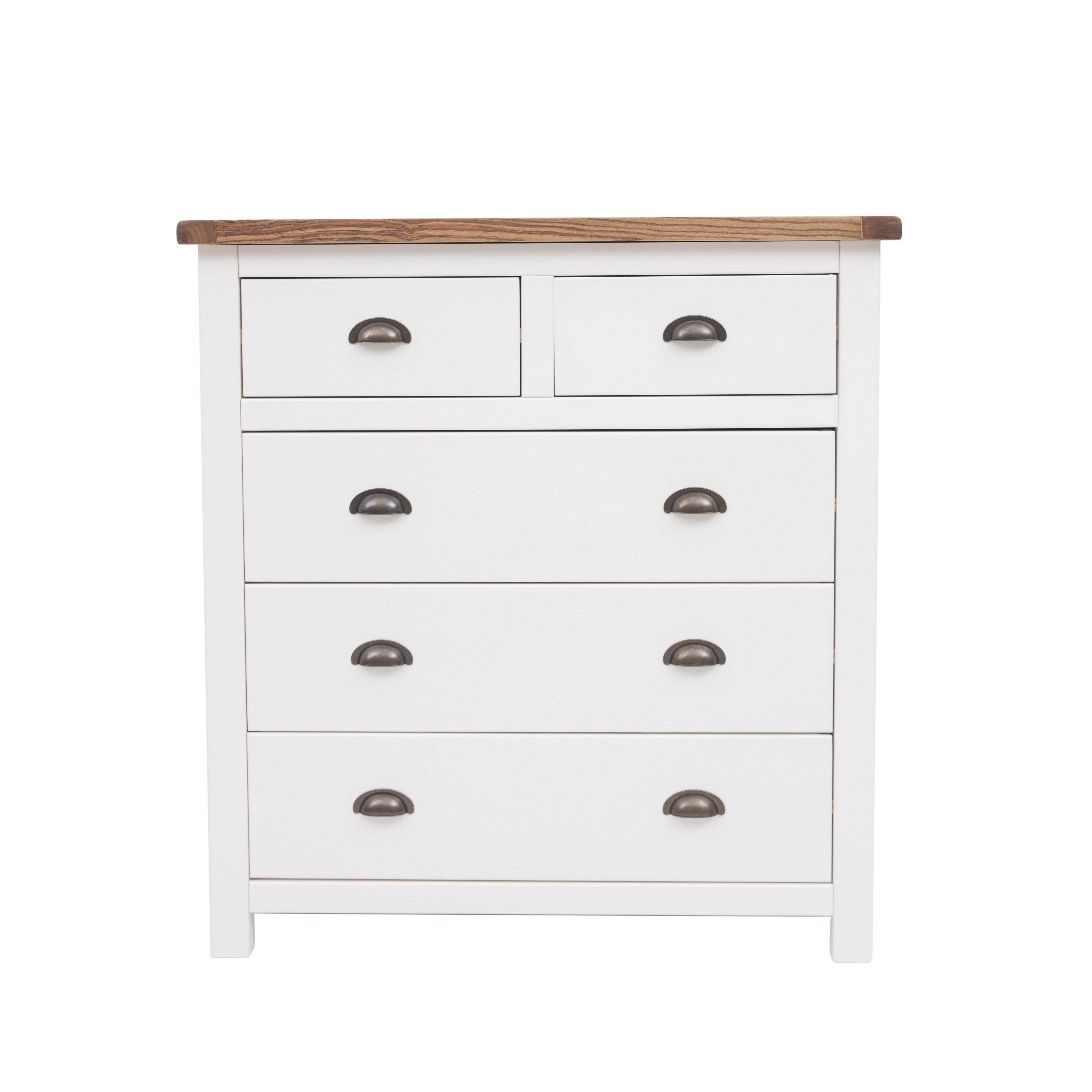 Cabinet Bits Lovere 5 Drawer Chest of Drawers Brass Cup Handle in Off-White