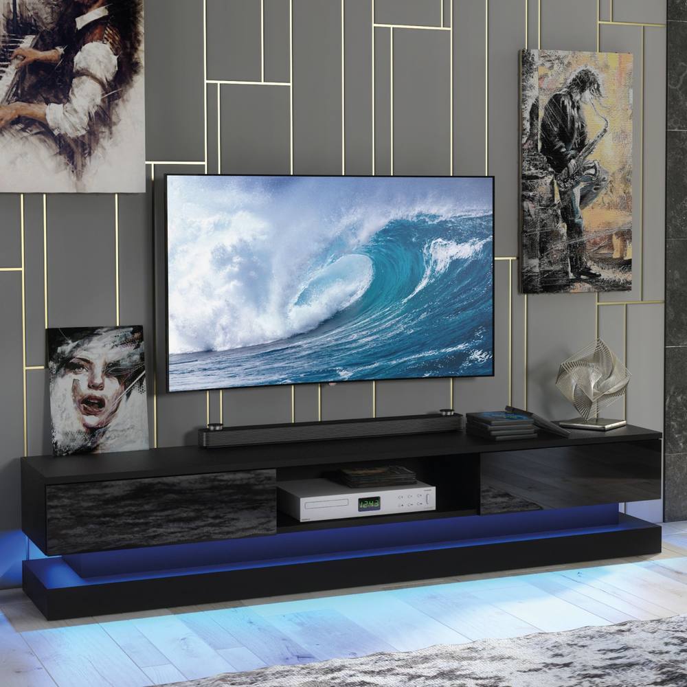 Creative Furniture Bloom TV Unit 180cm - Black with Gloss Doors & LED Lights