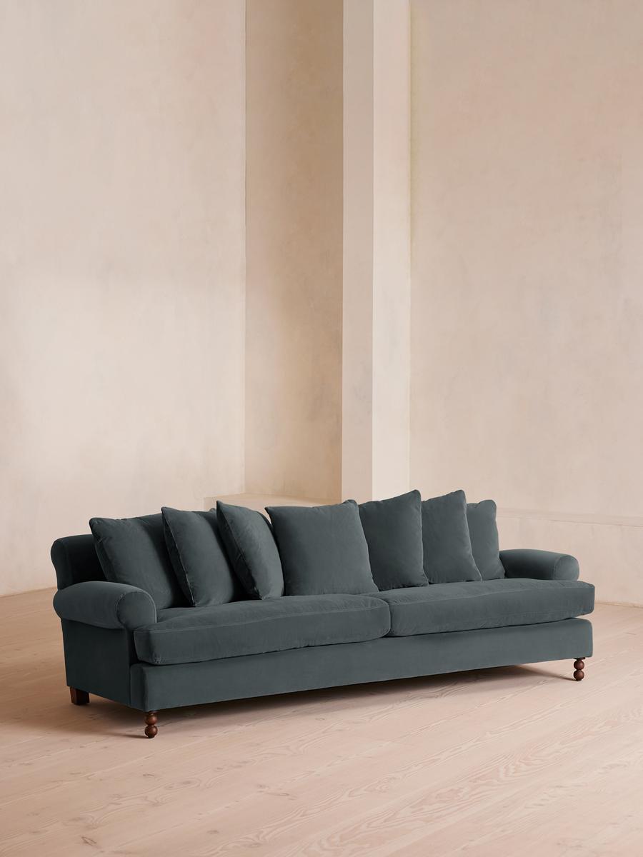 Audrey Four Seater Sofa, Velvet, Grey Blue