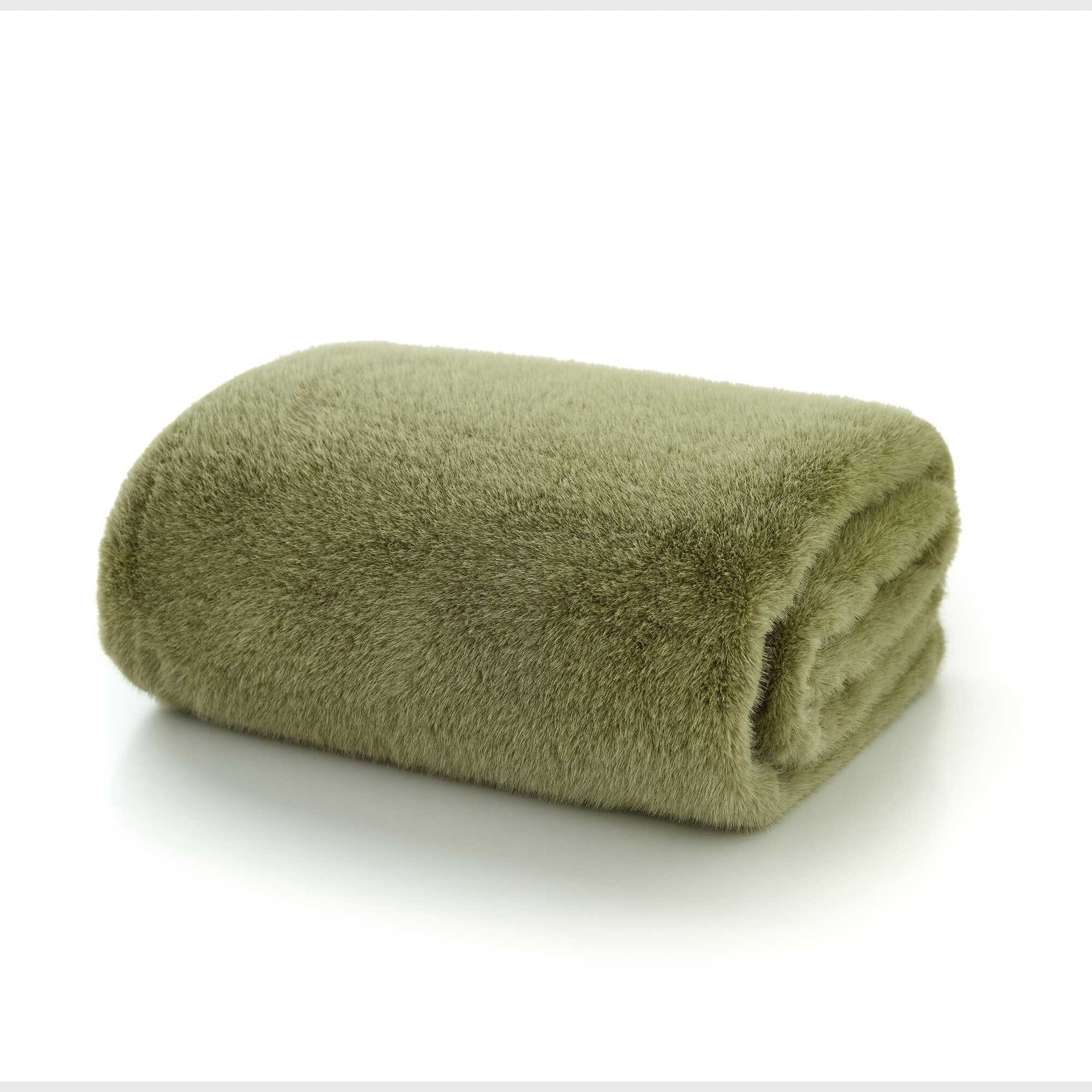 Sage Faux Fur Throw Blanket, Green Polyester | Barker & Stonehouse