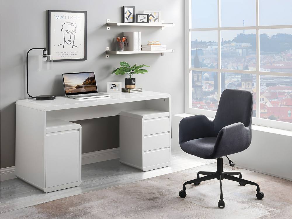 Vente-unique Desk With Storage - White Lacquereded MDF - SERGUEI