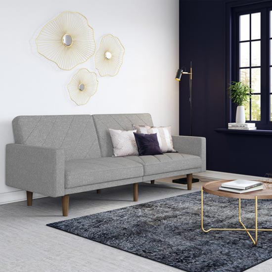 Paxson Linen Sofa Bed In Light Grey With Wooden Feets