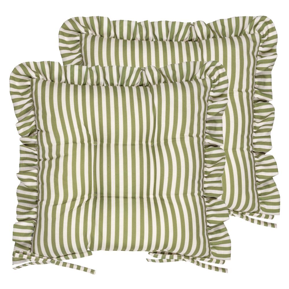 Wylder Millie Ruffle 2 Pack Indoor/Outdoor Seat Pads in Green 2