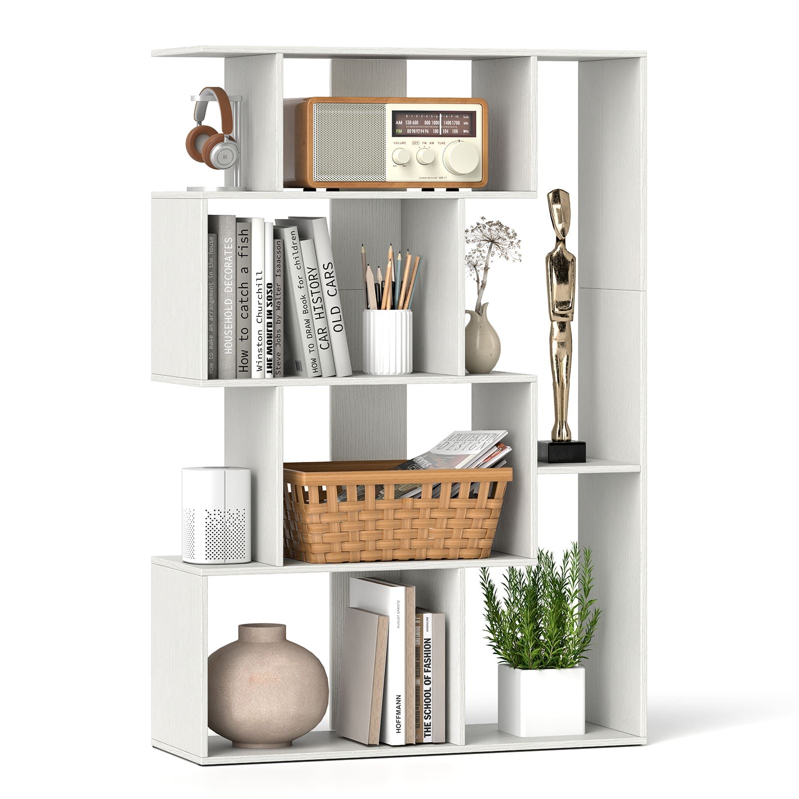 Costway Open-back Geometric Bookshelf Home 6-Cube Large Bookcase in White