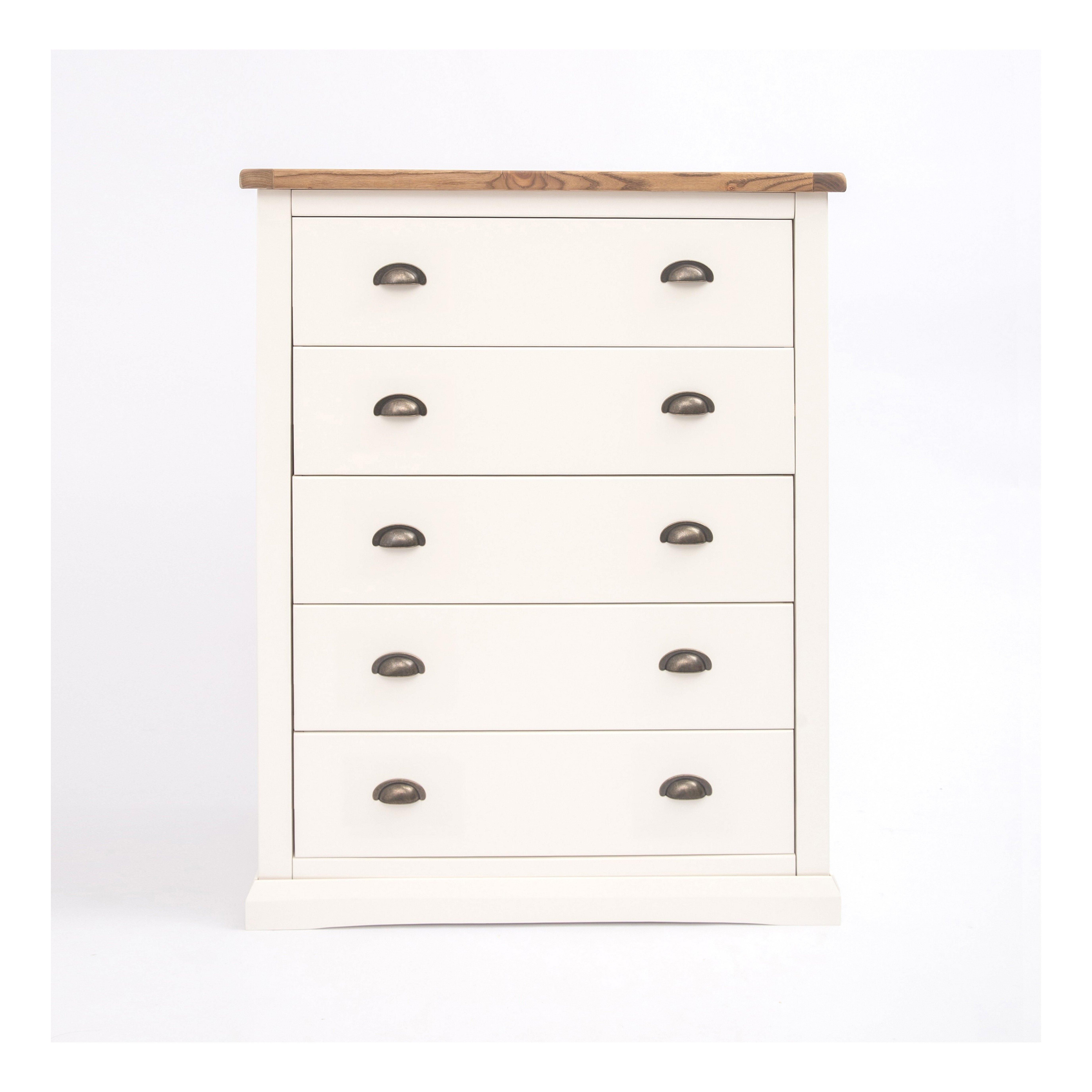 Cabinet Bits Cosenza 5 Drawer Chest of Drawers Brass Cup Handle in Off-White
