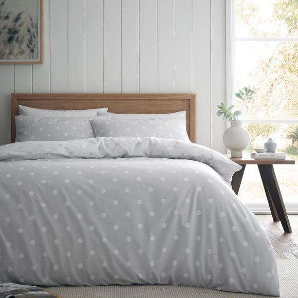 Catherine Lansfield Grey Polka Dot 100% Brushed Cotton Duvet Cover & Pillowcase Set