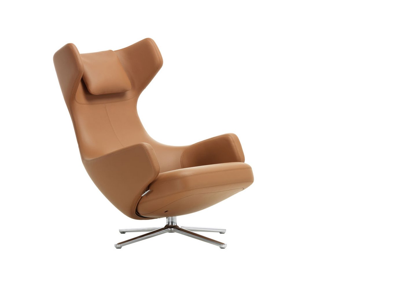 Vitra Grand Repos Chair Low Height Premium Leather Cognac Polished Base
