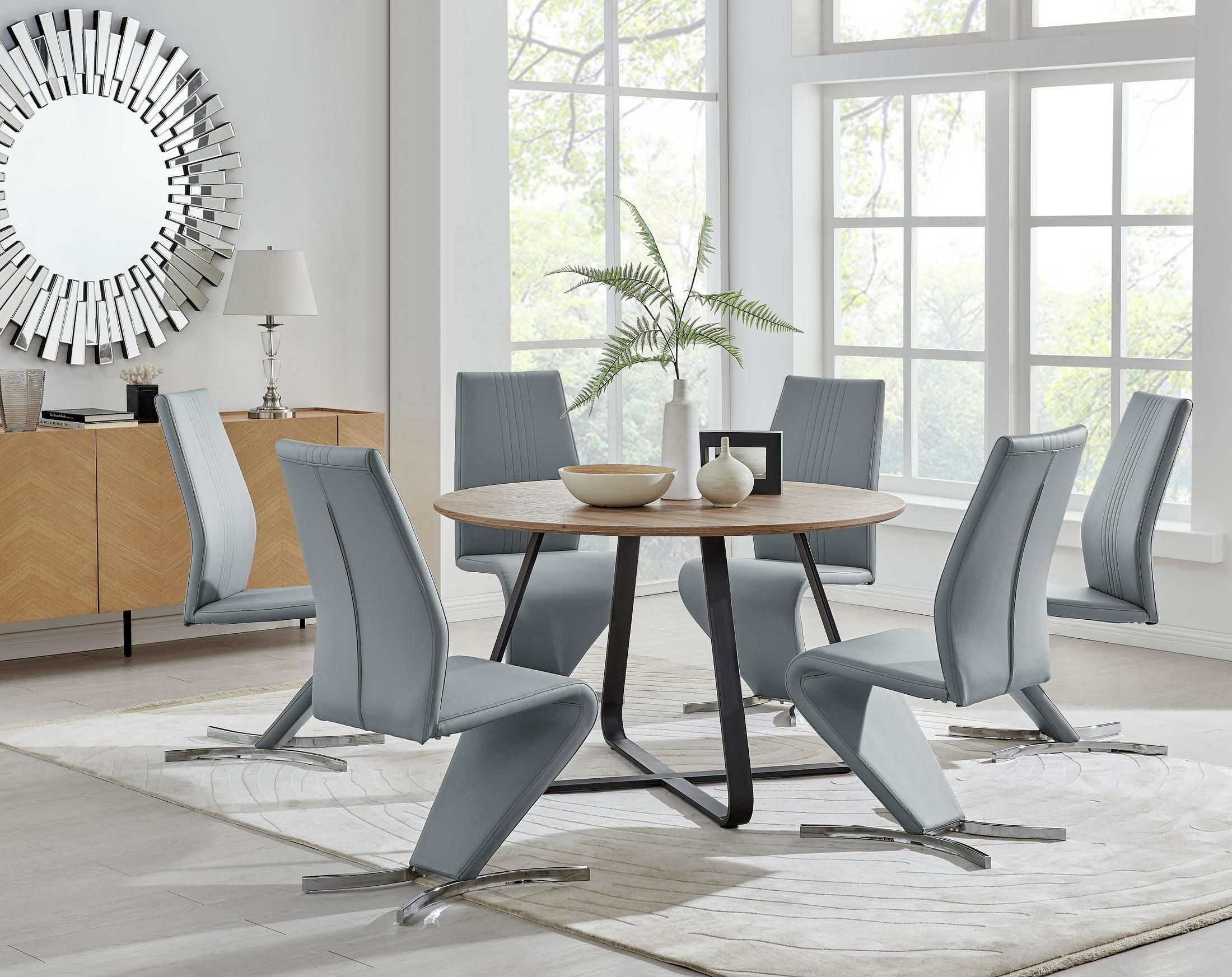 FurnitureboxUK Santorini Brown Wood Effect Dining Table & 6 Willow Chairs in Grey