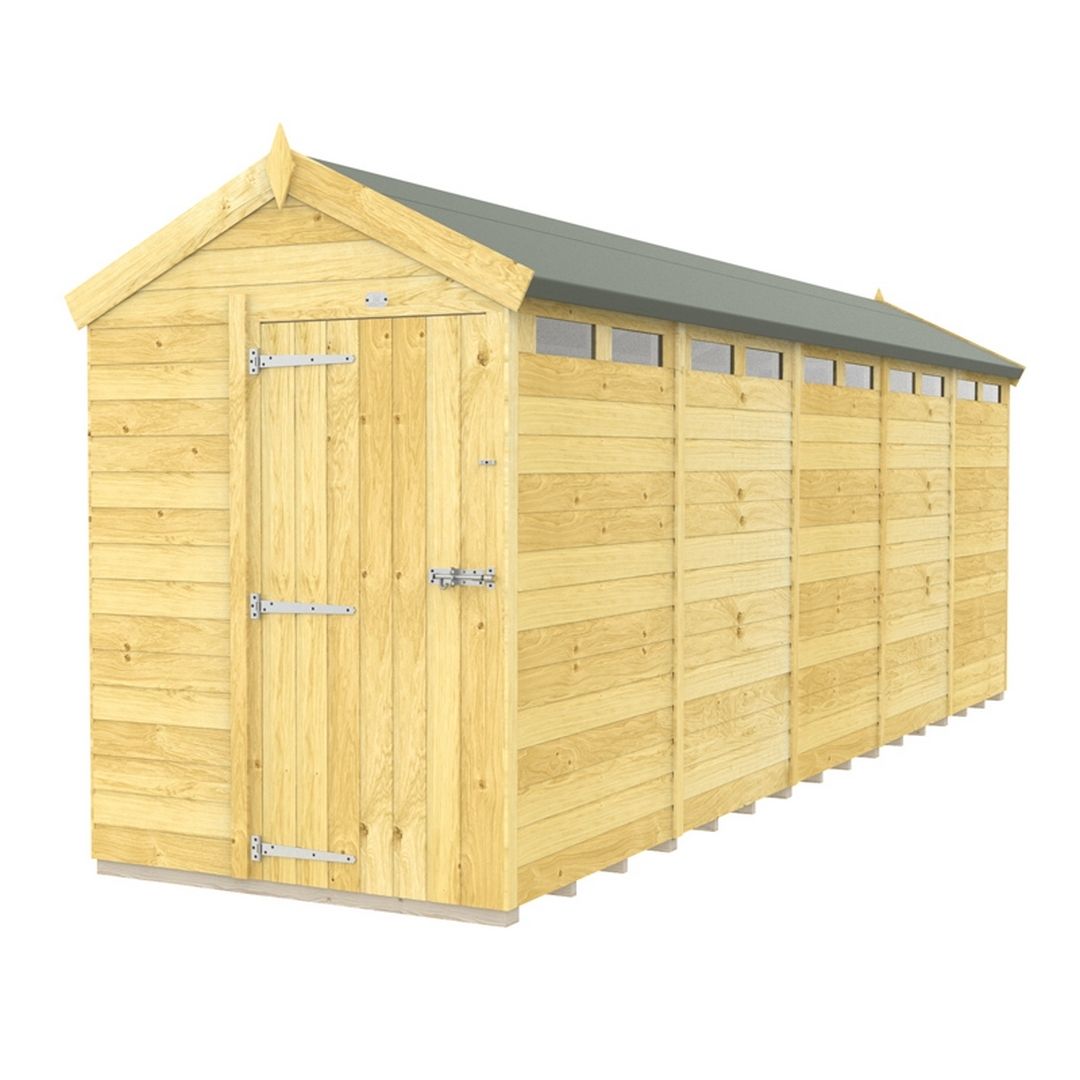 Buttercup Farm 5 x 20 Feet Apex Security Shed - Single Door - L592 x W147 x H217 cm in Brown