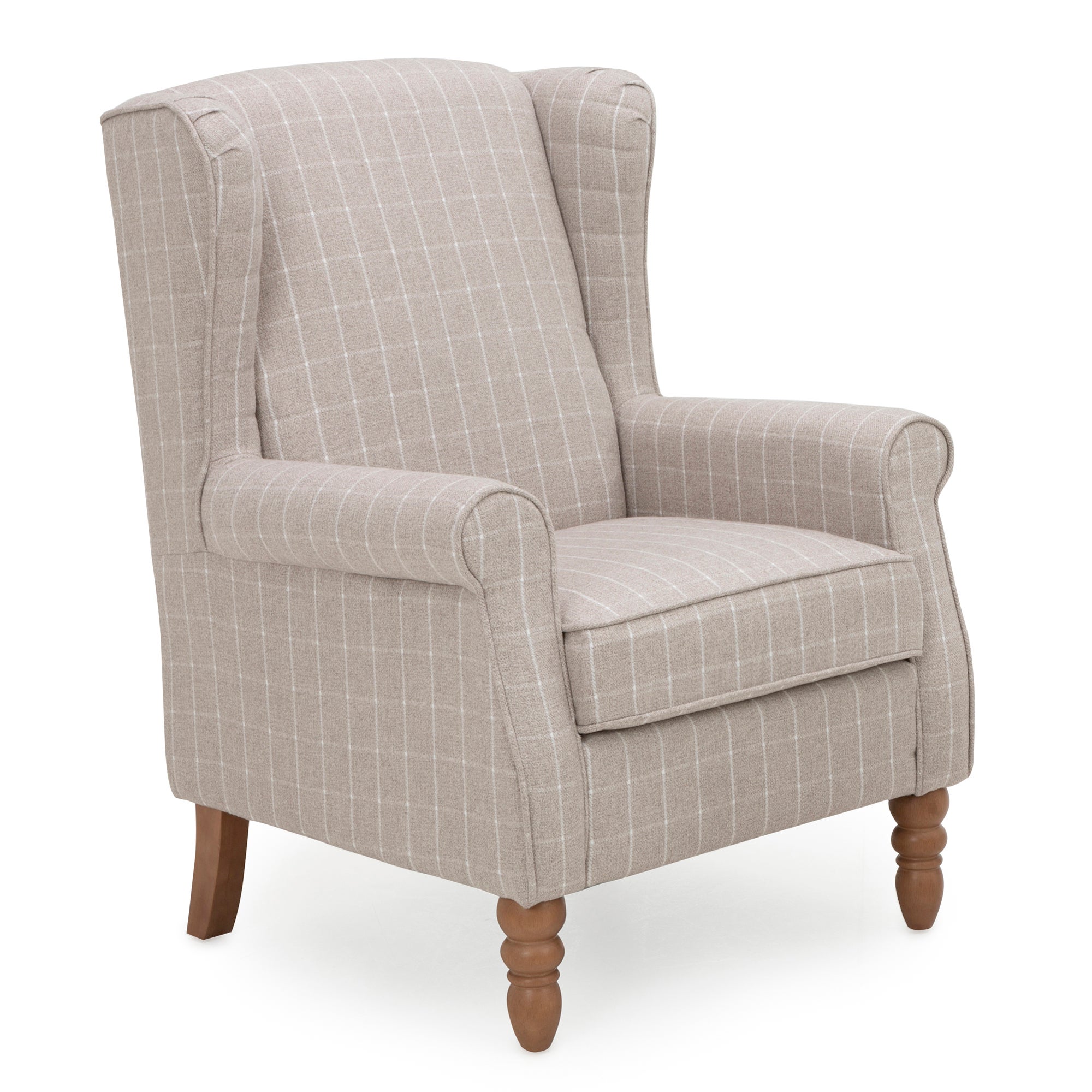 Oswald Window Pane Check Wingback Armchair Brown and White