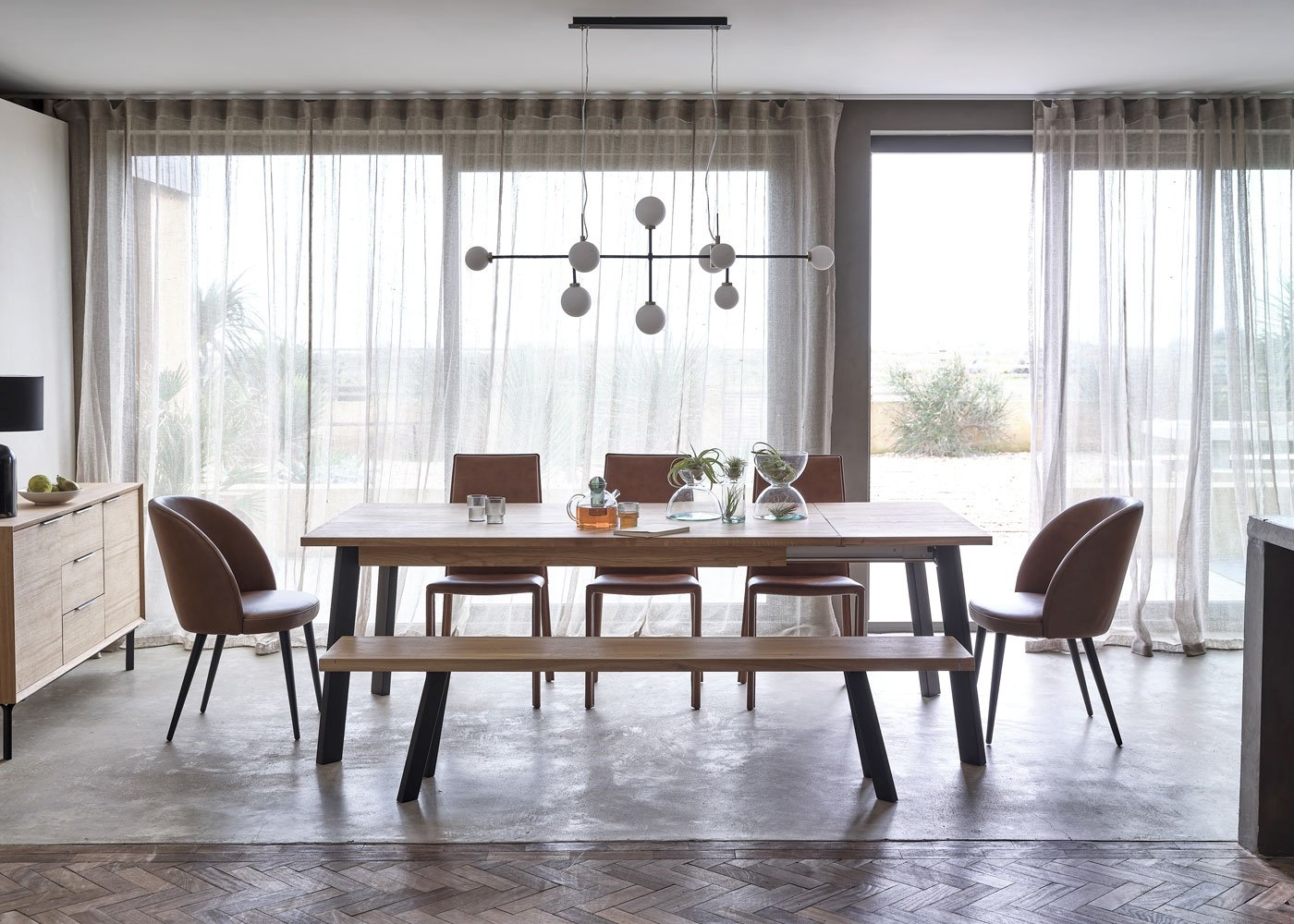 Heal's Nova Extending Dining Table Grey Oiled Oak L180 + 50cm x2