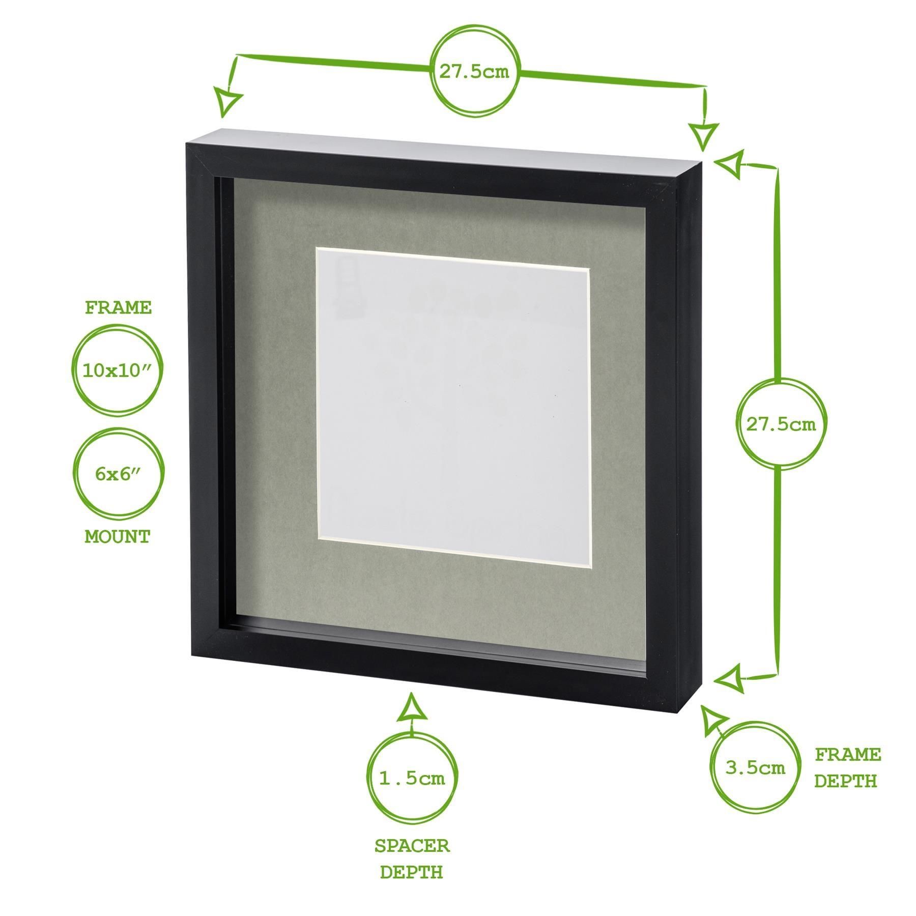 Nicola Spring 10" x 10" White 3D Box Photo Frames - 6" x 6" Mount - Pack of 2 in Black 4
