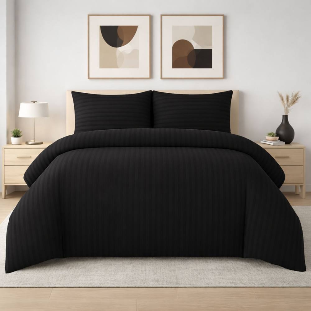 Grace 4 Pack Duvet Cover Set Modern Stripe Design Bedding Sets in Black