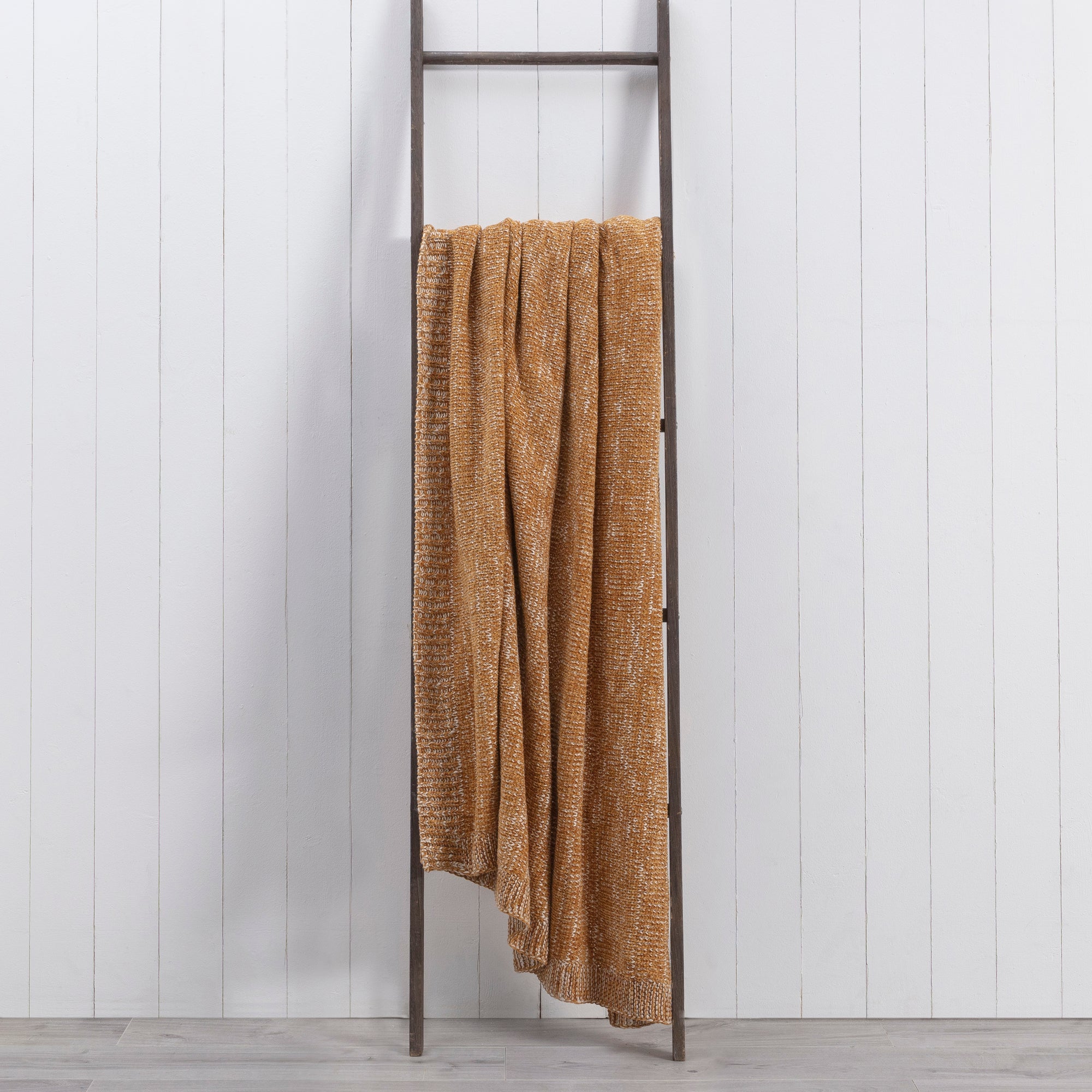 Chenille Marl Knit 130cm x 180cm Throw Yellow and White