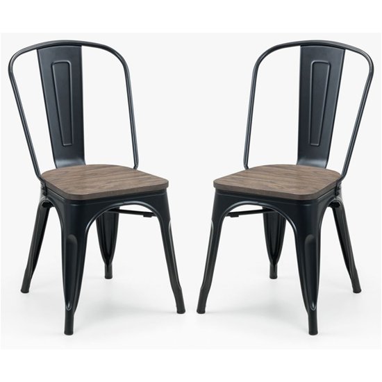 Grafton Mocha Elm Wooden Dining Chairs With Metal Frame In Pair