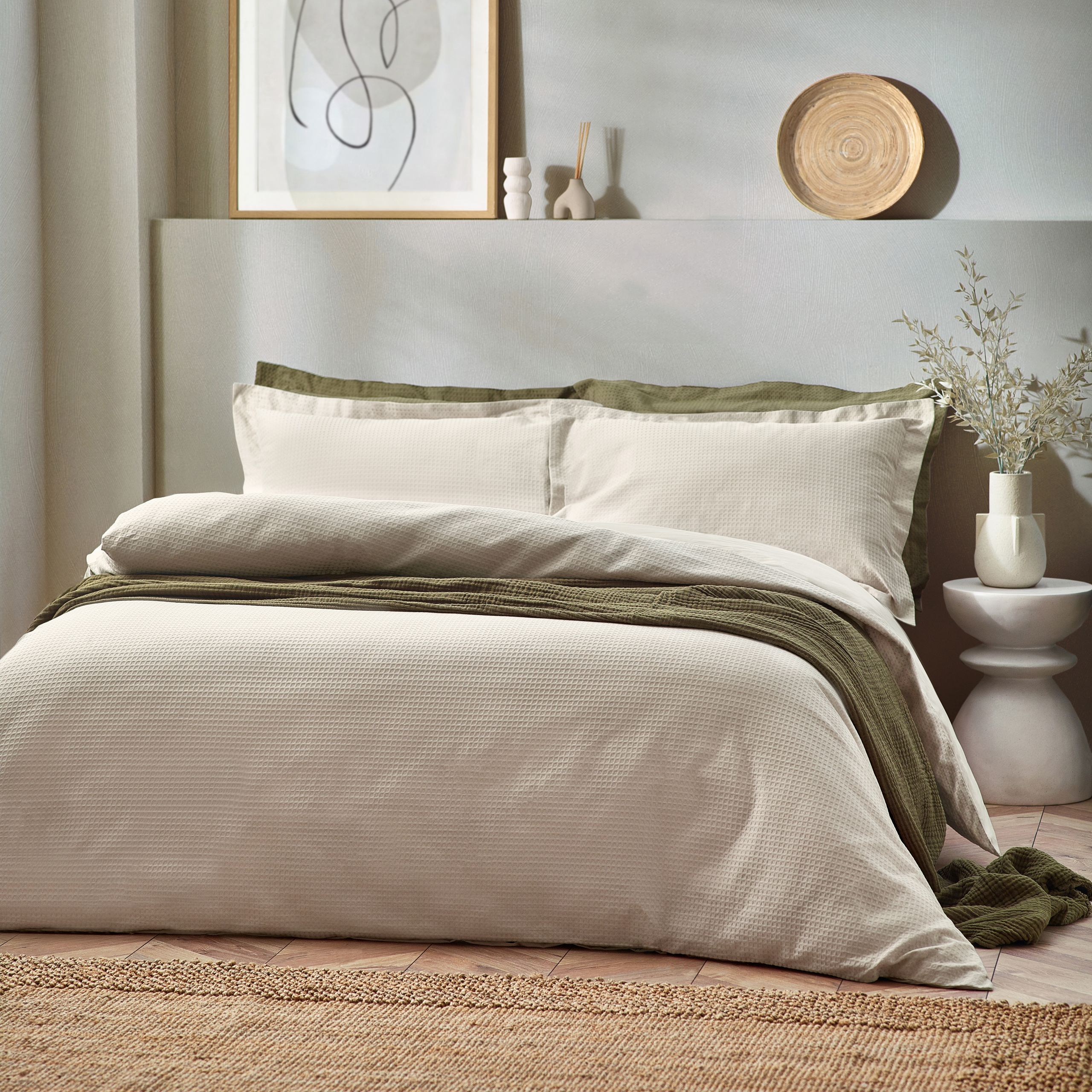 Yard Waffle Textured 100% Cotton Duvet Cover Set in Beige