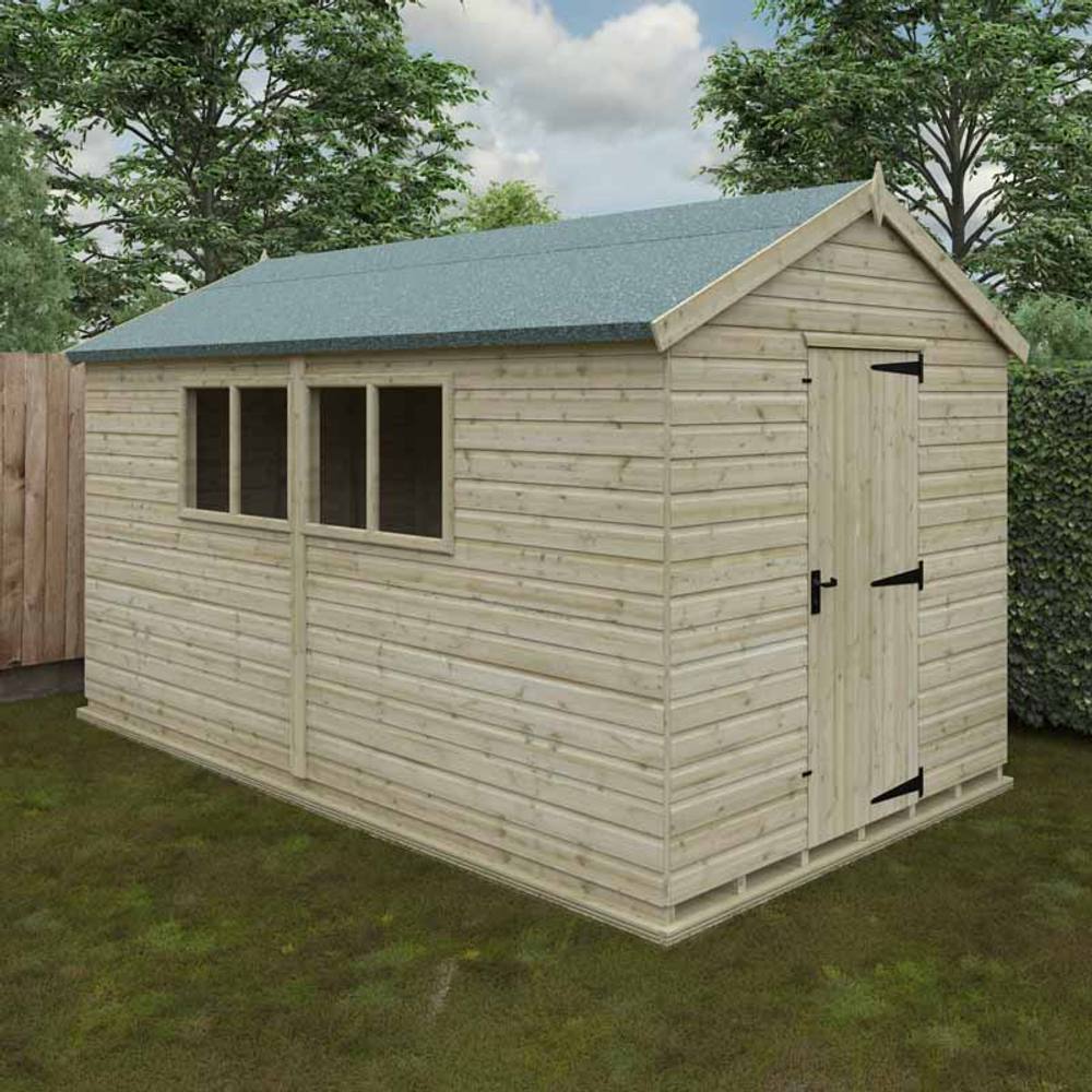 Buttercup Farm 14 x 8 Feet Apex Premier 16mm Shed - Solid Wood/Softwood/Pine in Green 2