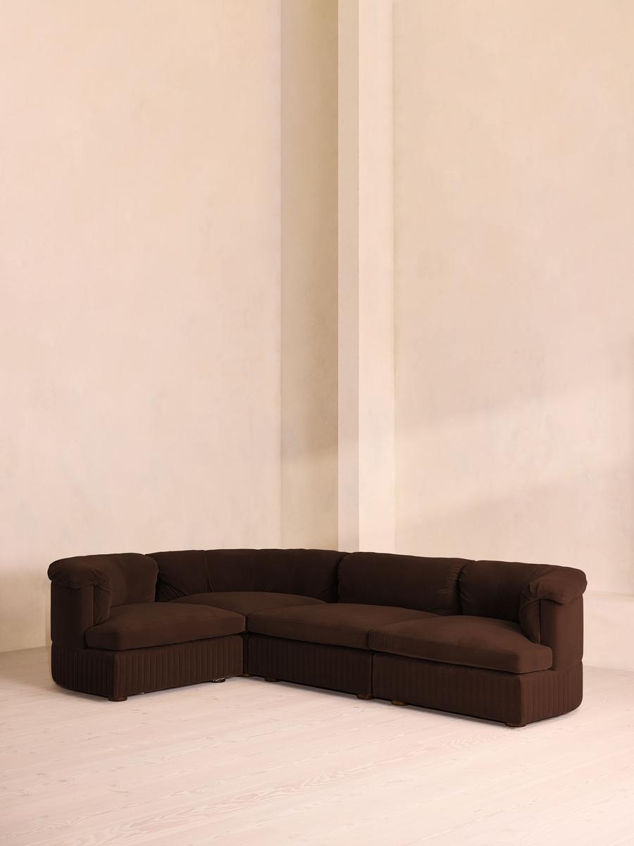 Oona Modular Sofa, L-Shape Sofa, Velvet, Chocolate