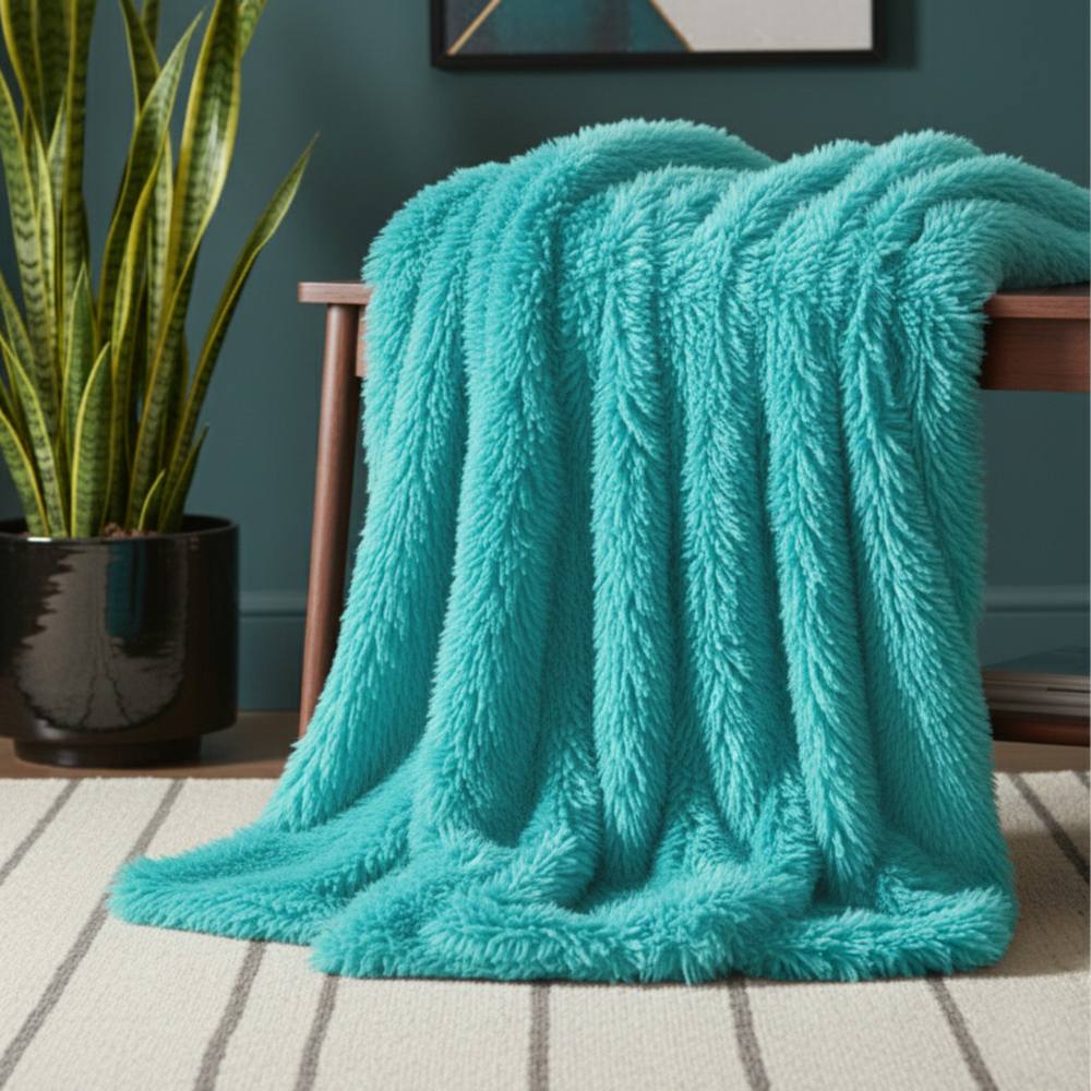 Snug City Cuddly Extra Fluffy Throw Ultra Soft Plush Blanket Sofa Bed Home Decor in Teal