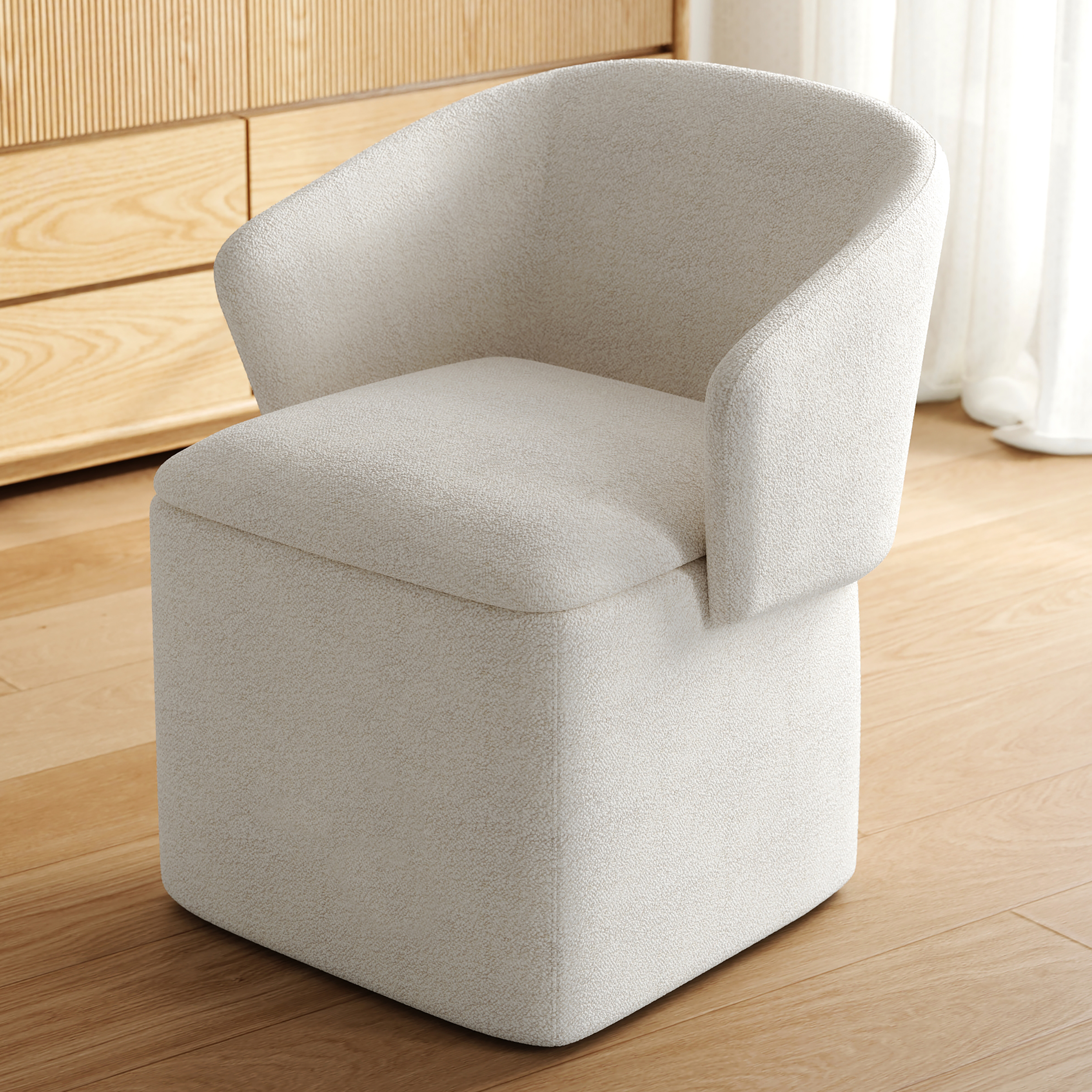 Velvet Modern White Vanity Stool with Storage