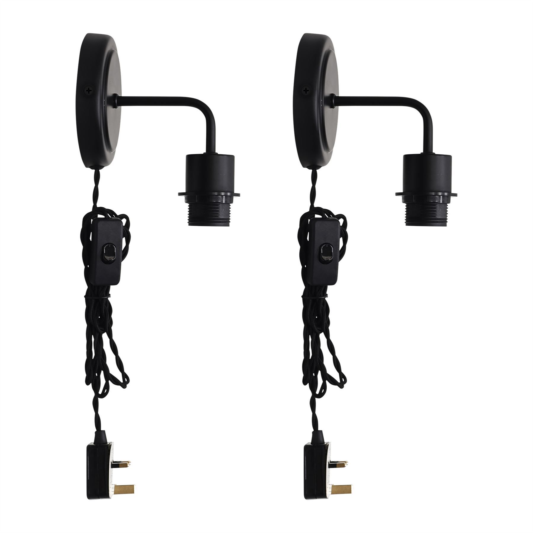 First Choice Lighting Set of 2 Toby -Black Plug in Wall Light Fittings Only in Black