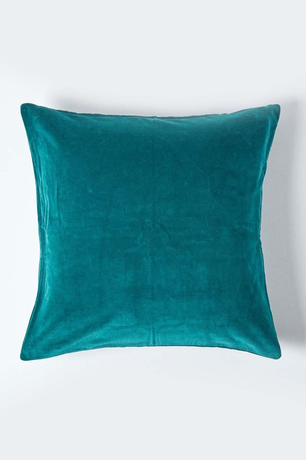 Homescapes Velvet Cushion Cover 100% Cotton, Soft & Machine Washable in Emerald