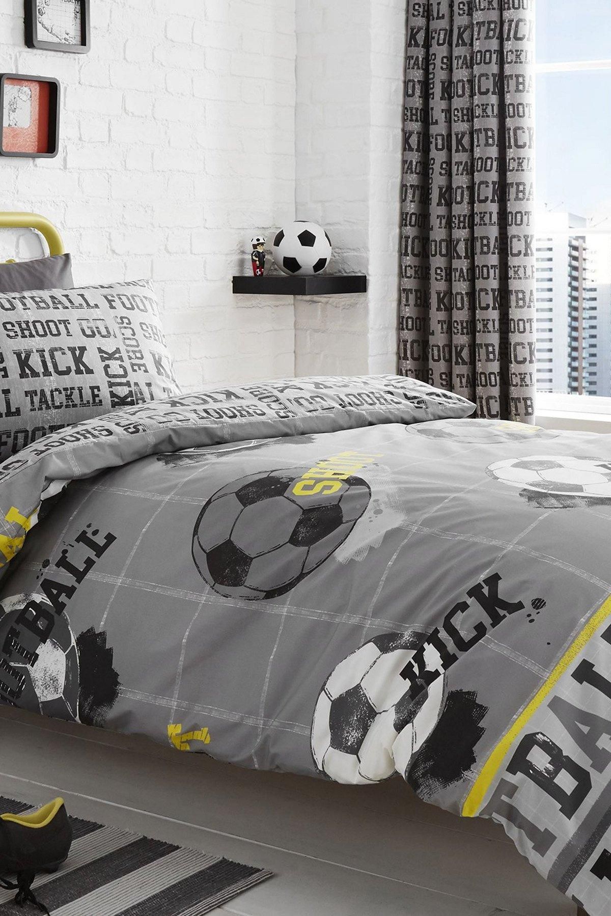 Bedlam 'Football' Theme Childrens Bedroom Duvet Cover Set in Grey