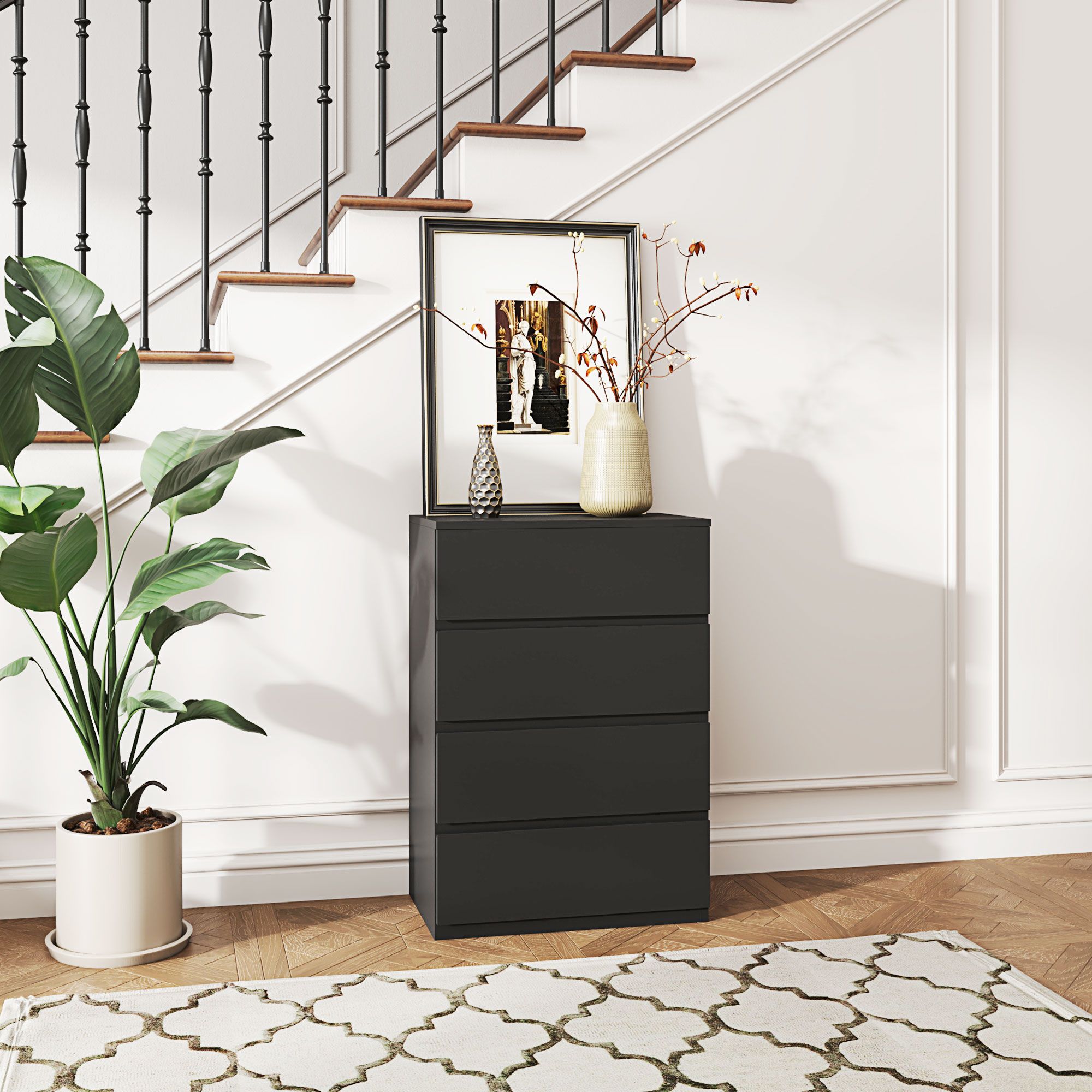 HOMCOM Bedroom Chest of Drawers, 4 Drawers Dresser, Drawer Unit in Black