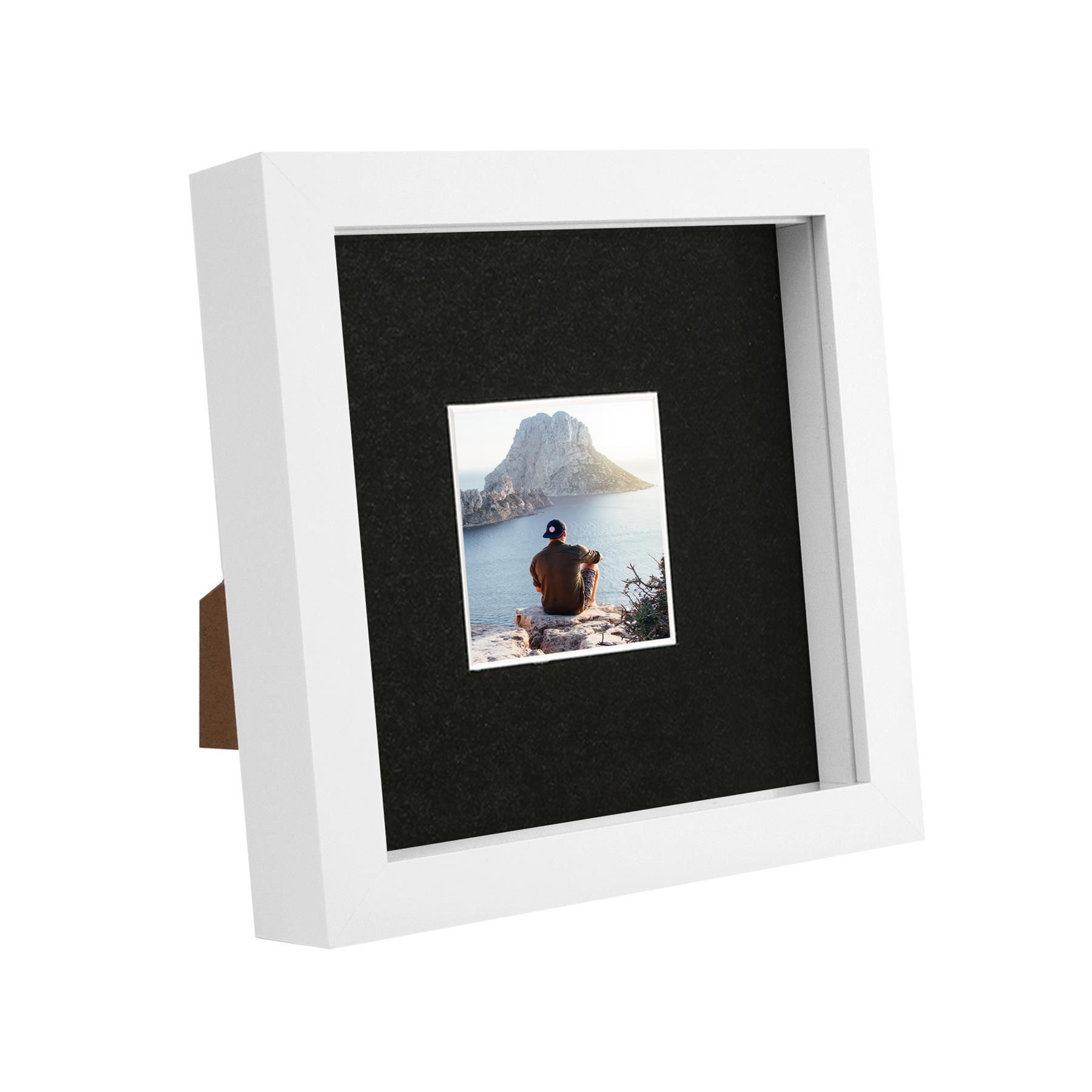 Nicola Spring 6" x 6" White 3D Box Photo Frame - 2" x 2" Mount in Black