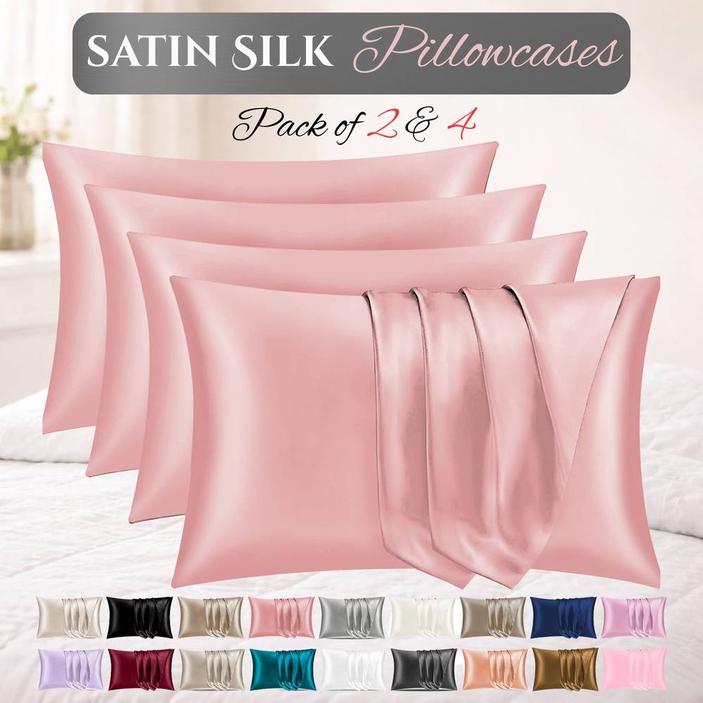 Grace Satin Silk Pillow Cases Pack of 4 Super Soft Smooth Pillow Covers in Coral