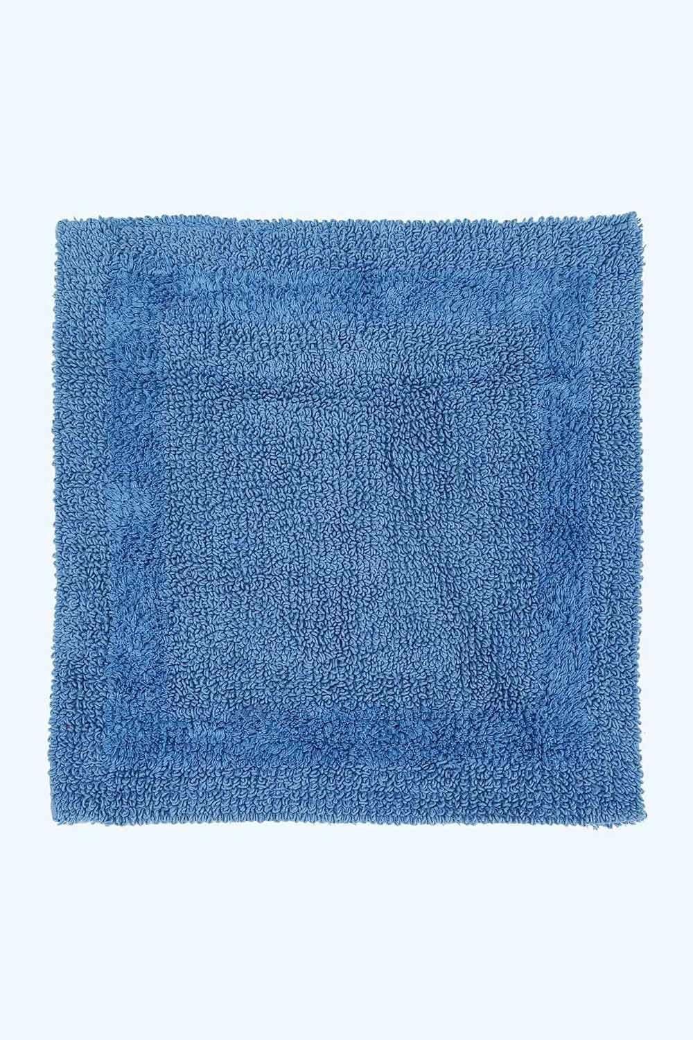 Homescapes Luxury Square Bath Mat 1600GSM 100% Cotton Reversible Shower Mat, 50cm in Cobalt
