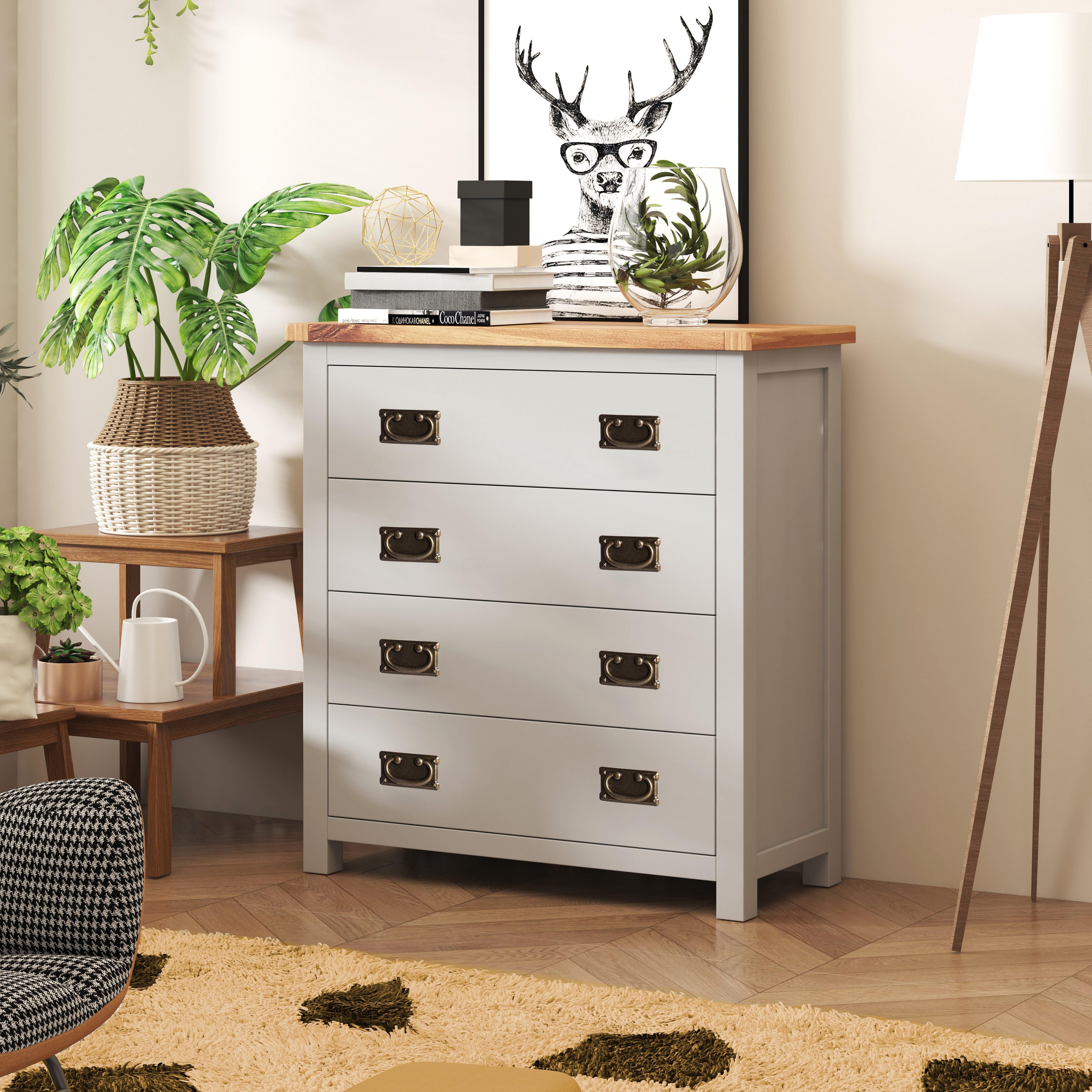 Cabinet Bits Argenta 4 Drawer Chest of Drawers Bras Drop Handle in Light Grey