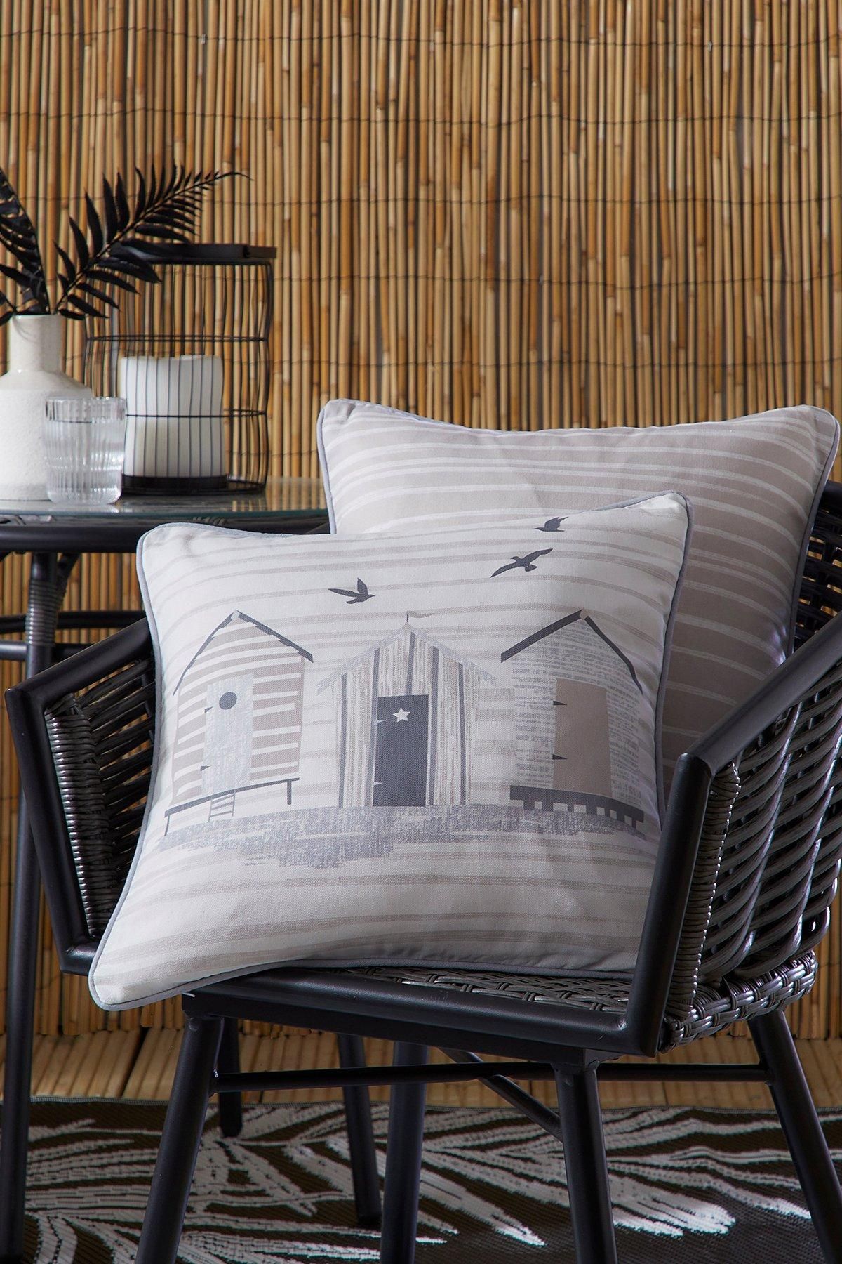 Fusion 'Beach Huts' Outdoor Water & UV Resistant Garden Filled Bench Cushion in Natural 2