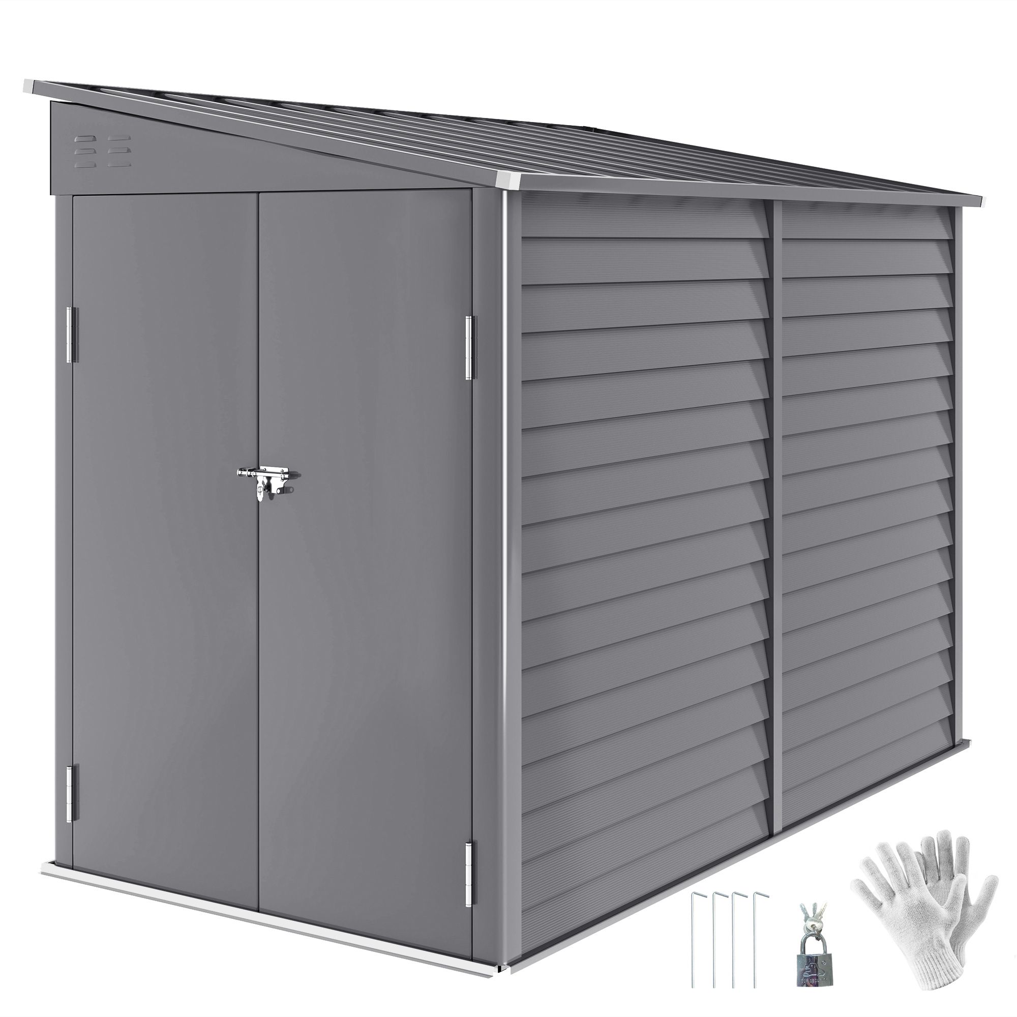 OUTSUNNY 5 x 9ft Galvanised Metal Garden Shed with Foundation Kit, Grey 2