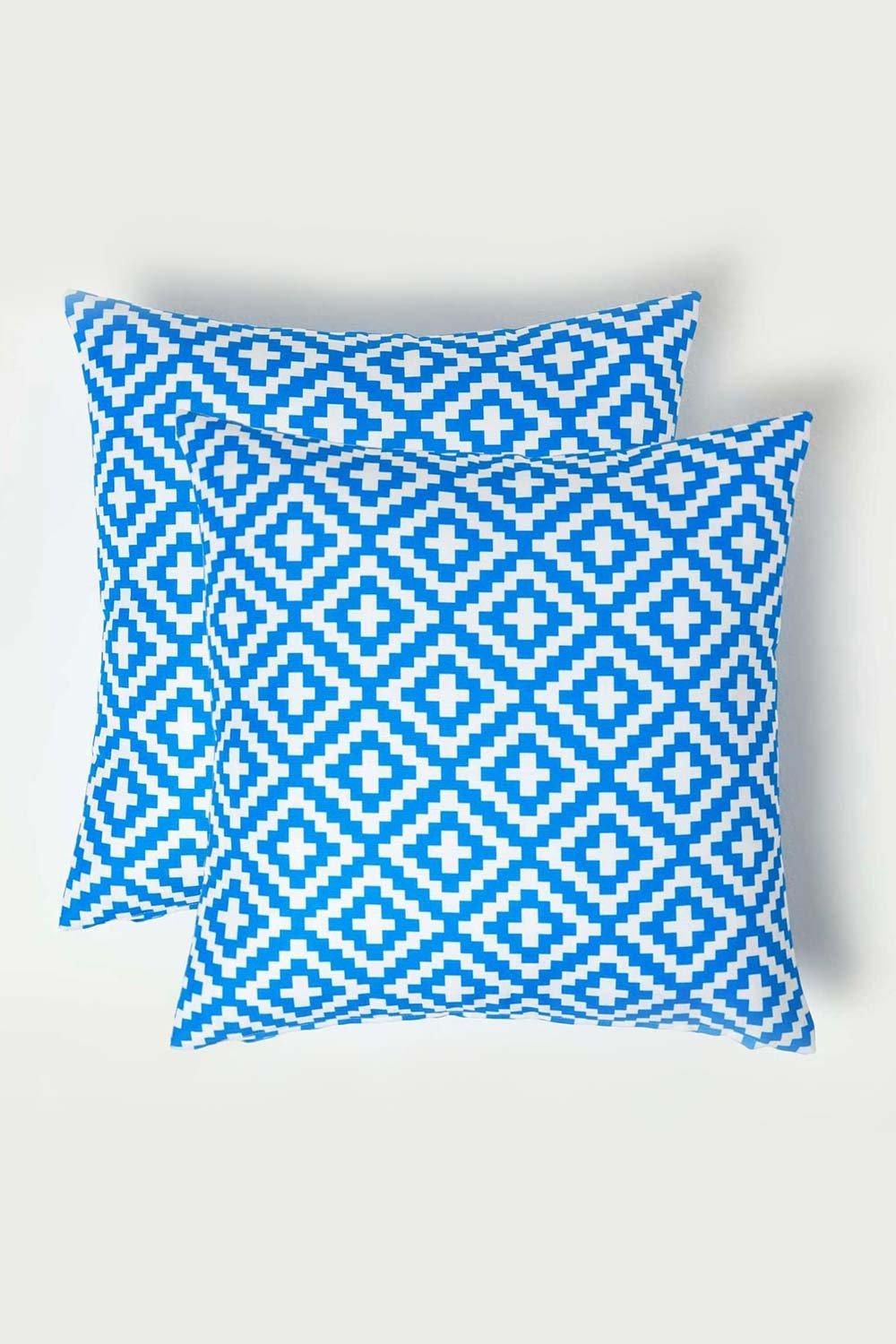 Homescapes Luxury Waterproof Blue Geometric Outdoor Cushion 45 x 45 cm, Set of 2