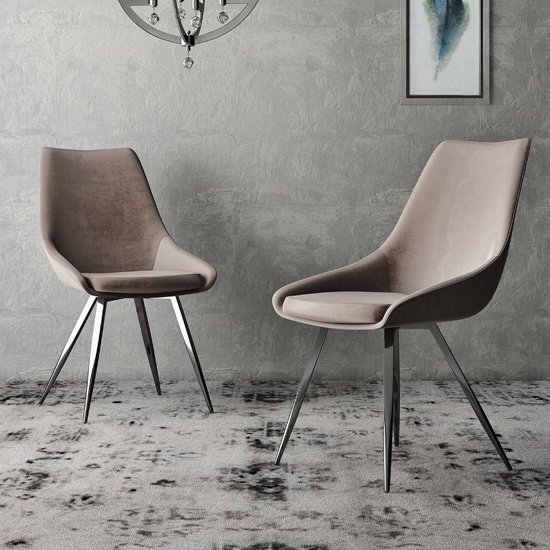 Lanna Mink Velvet Fabric Dining Chairs In Pair