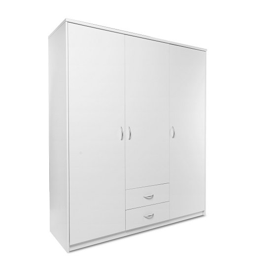 Meissen Wooden Wardrobe In White With 3 Doors And 2 Drawers