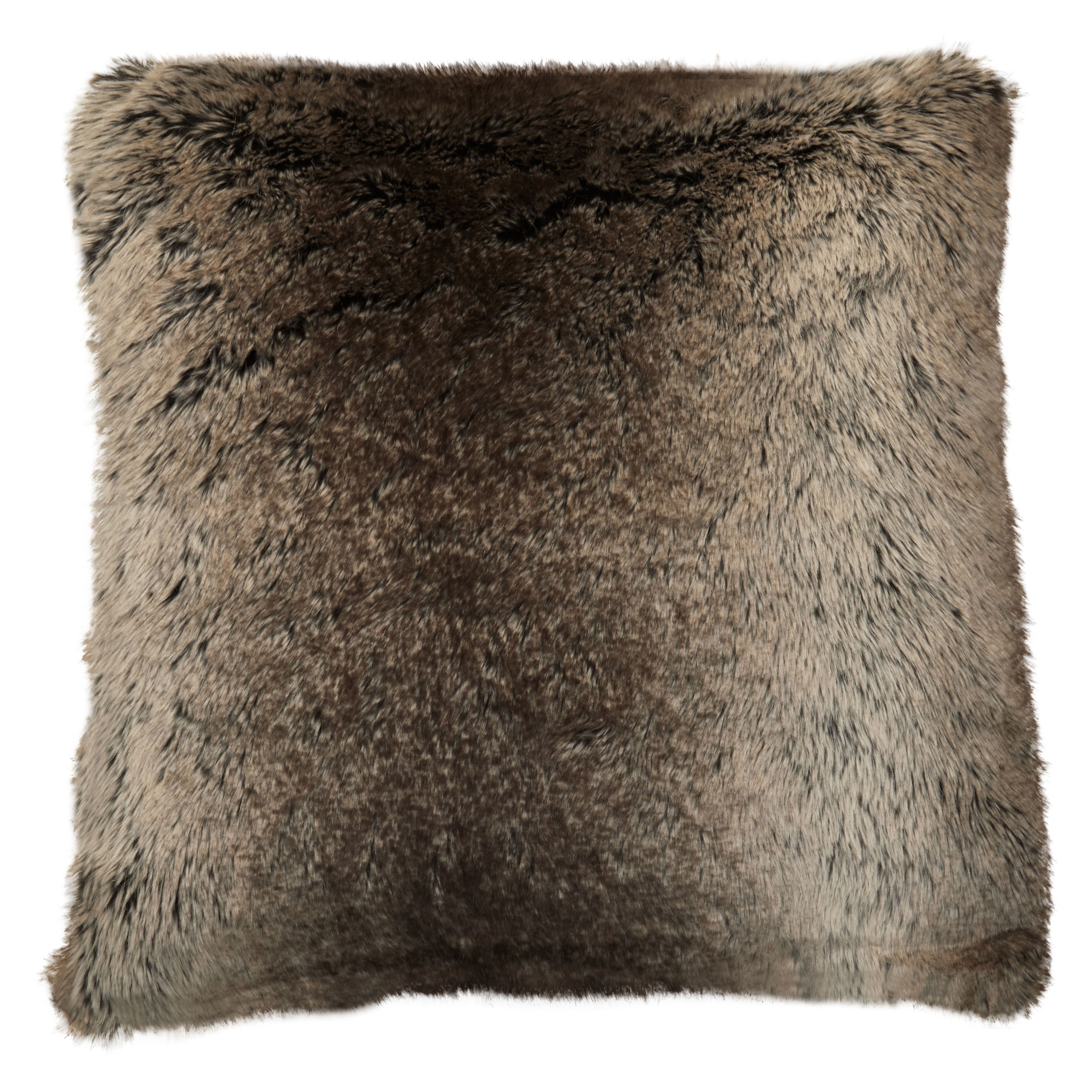 Orsina Navy Blue Faux Fur Square Cushion, Plush Feather Filled Decorative Pillow For Sofa Or Bed, Soft Faux-Suede in Brown