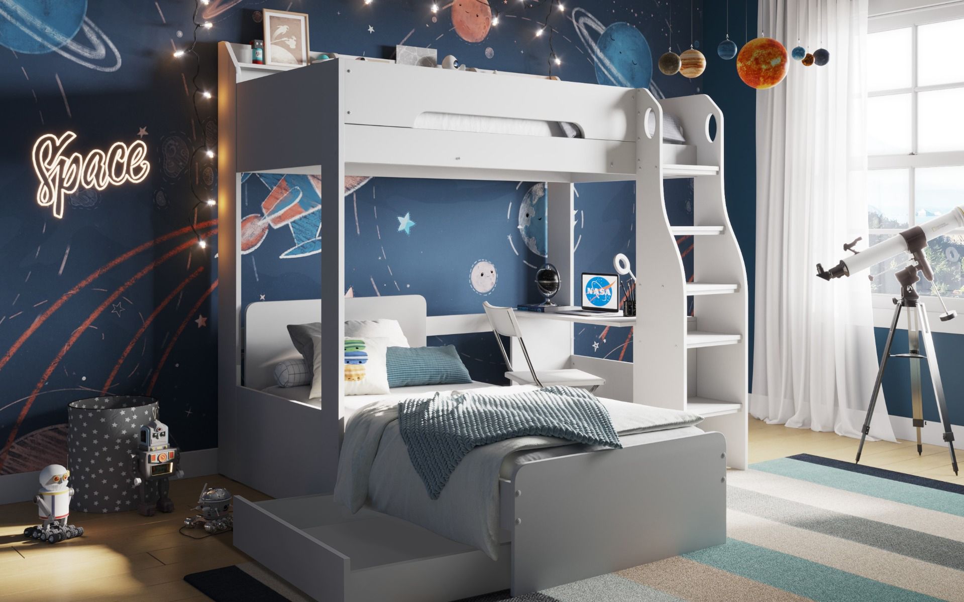 Flair Cosmic L Shaped Bunk Bed in White