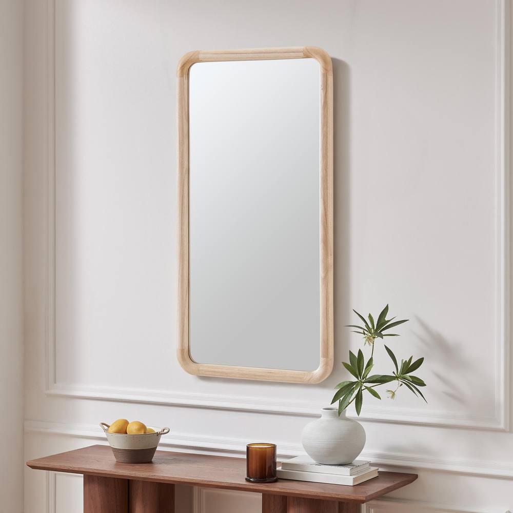 FurnitureboxUK Rowena Oak Wood Small 80x40cm Rectangle Wall Mirror in Light Brown