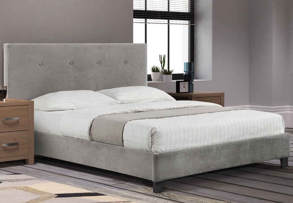 Shoreditch Grey Velvet Fabric Bed Frame - 4ft6 Double