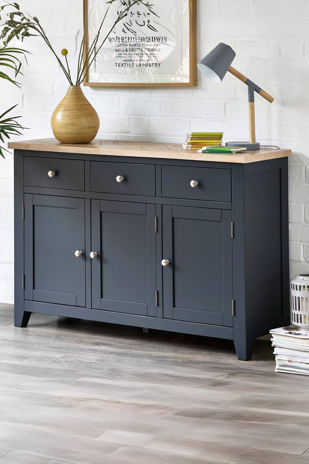 Julian Bowen Bordeaux 3 Door 3 Drawer Sideboard in Dark Grey