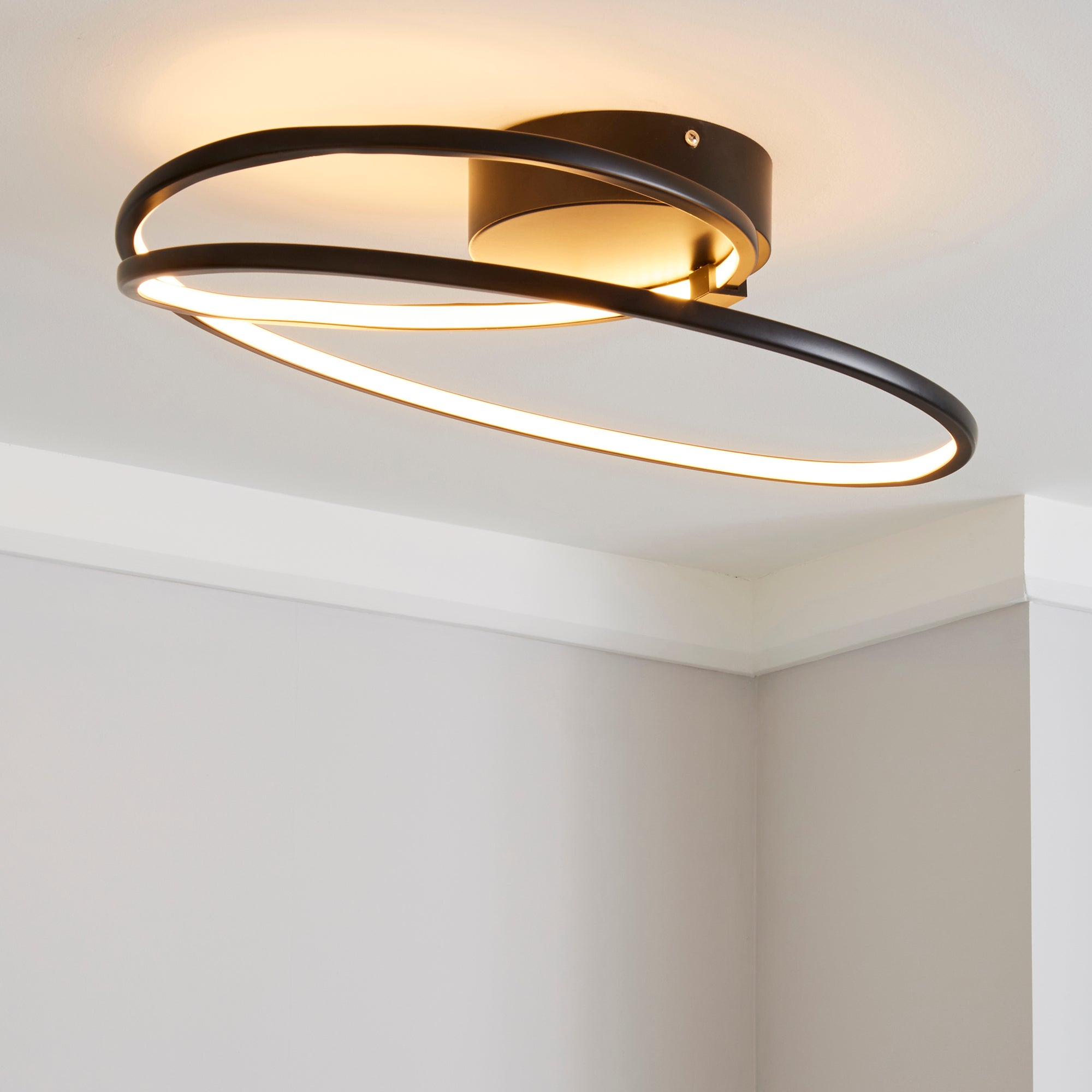 Menton Integrated LED Swirl Matt Black Semi-Flush Ceiling Fitting Black