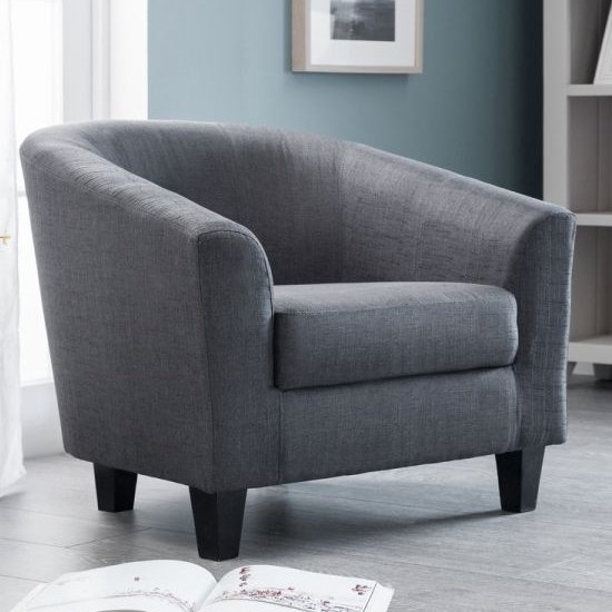 Hugo Linen Fabric Tub Chair In Slate Grey