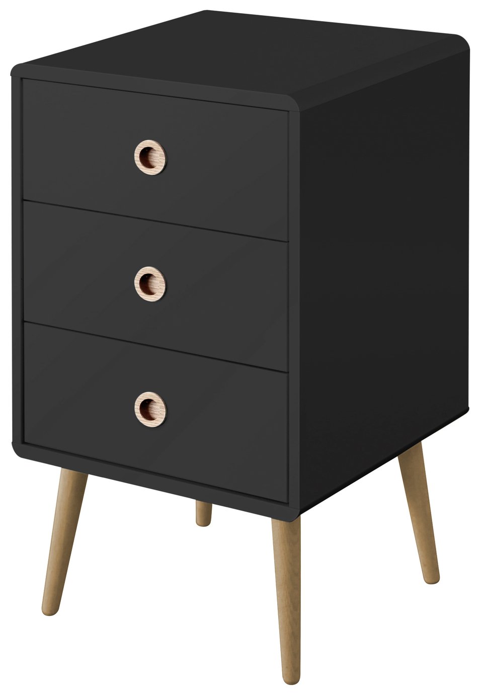 Softline 3 Drawer Bedside Table - Black
