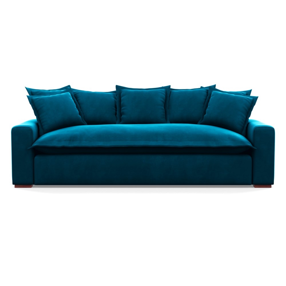 Heal's Brompton 4 Seater Sofa Velvet Teal Walnut Stain Feet