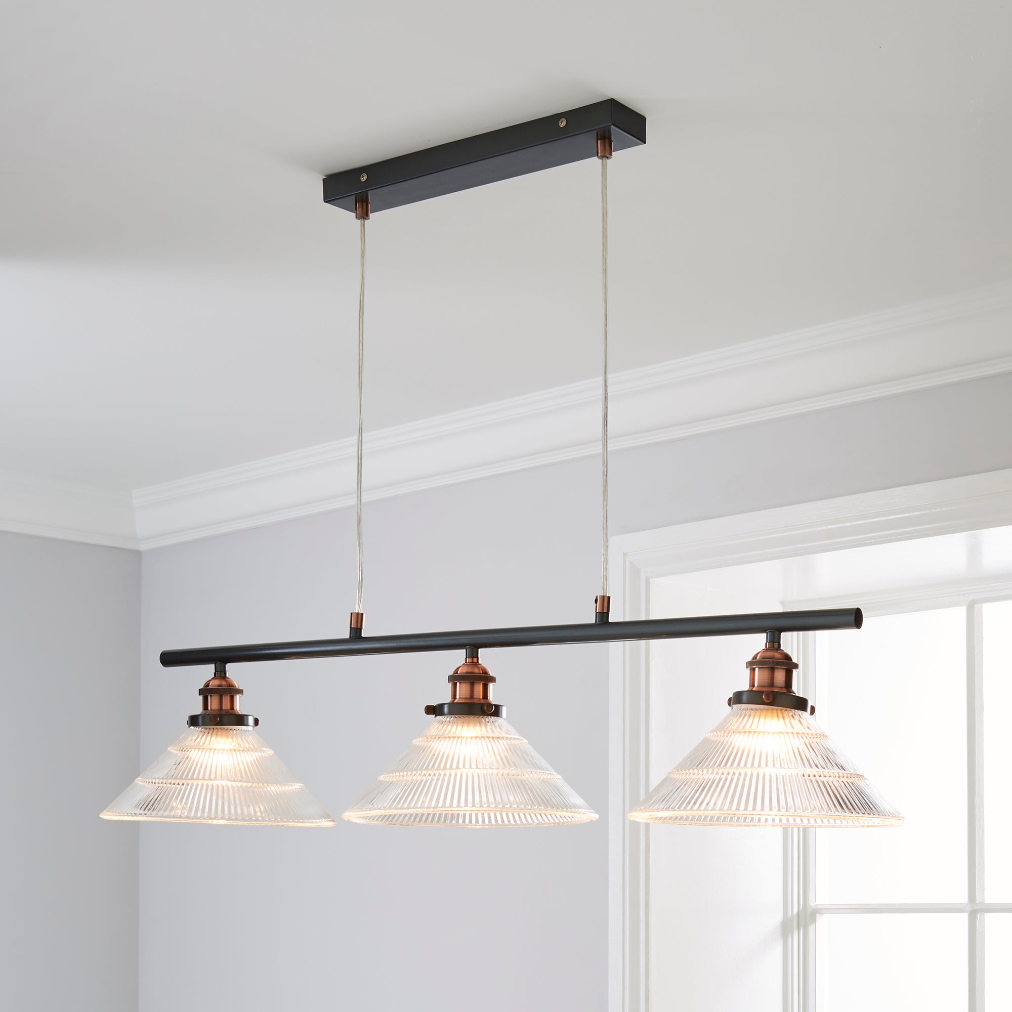 Logan 3 Light Bar Glass Diner Industrial Ceiling Fitting Clear