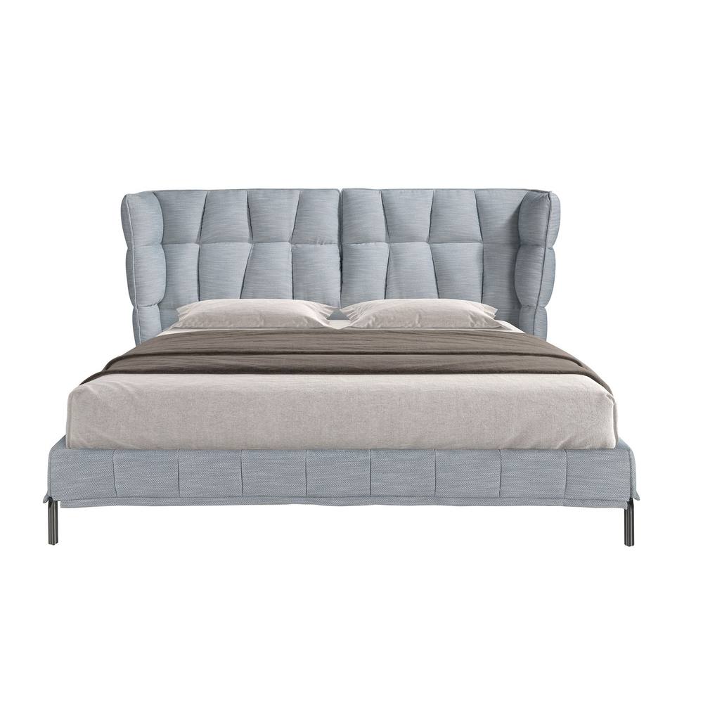Angel Cerda Light Bluish-Grey Fabric Double Bed (Model ) Tufted in Grey 2
