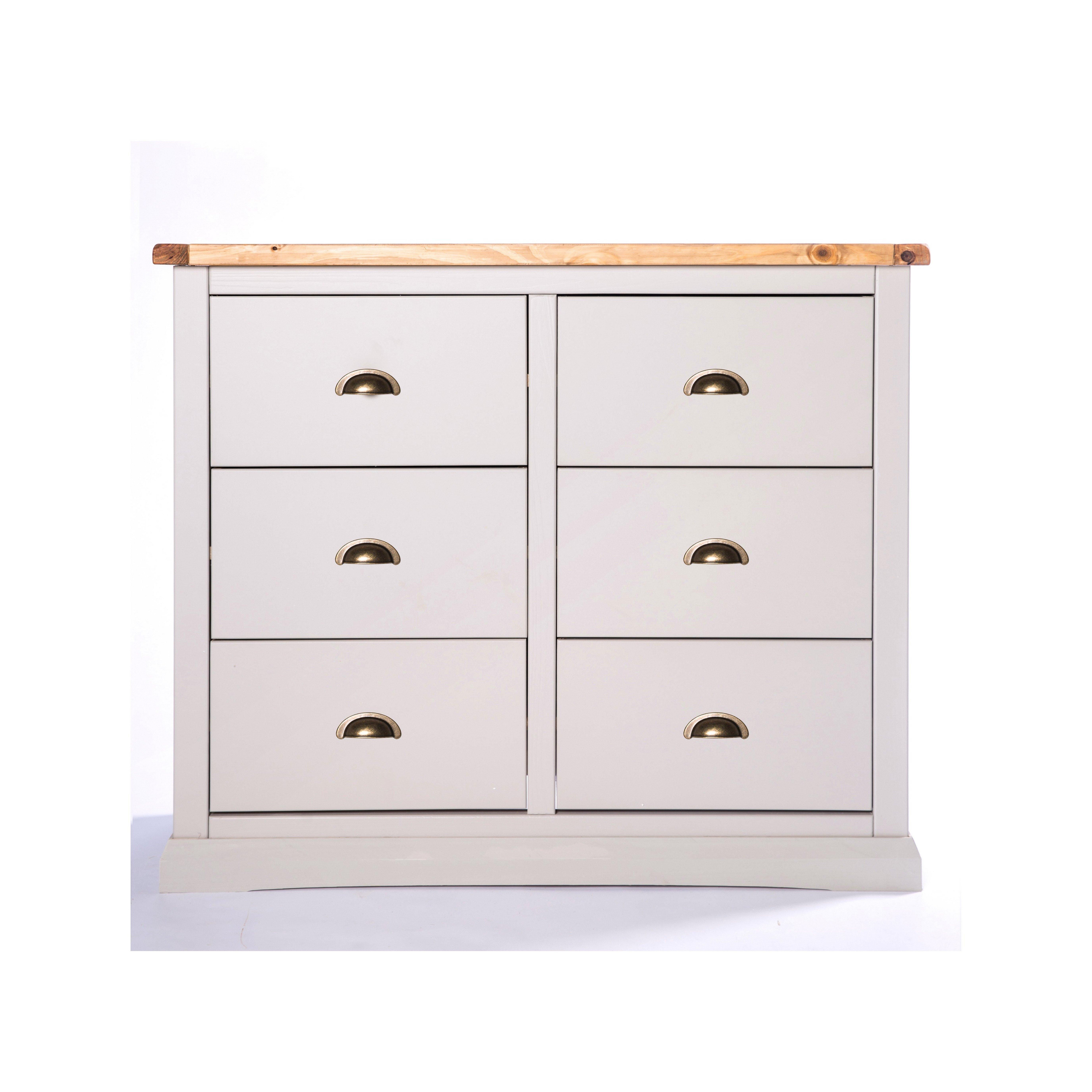 Cabinet Bits Loreo 6 Drawer Chest of Drawers Brass Cup Handle in Light Grey